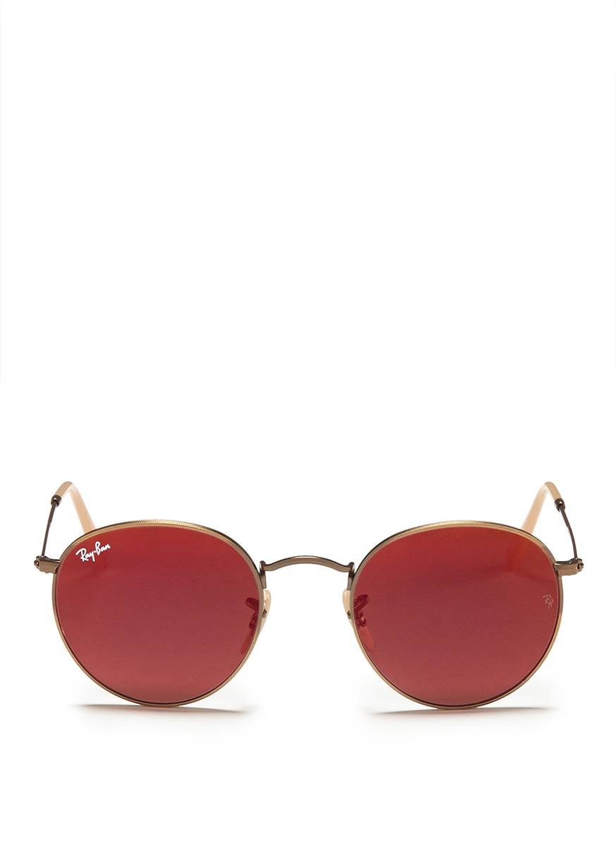 Ray-Ban Round Metal Mirror Sunglasses in Red | Lyst