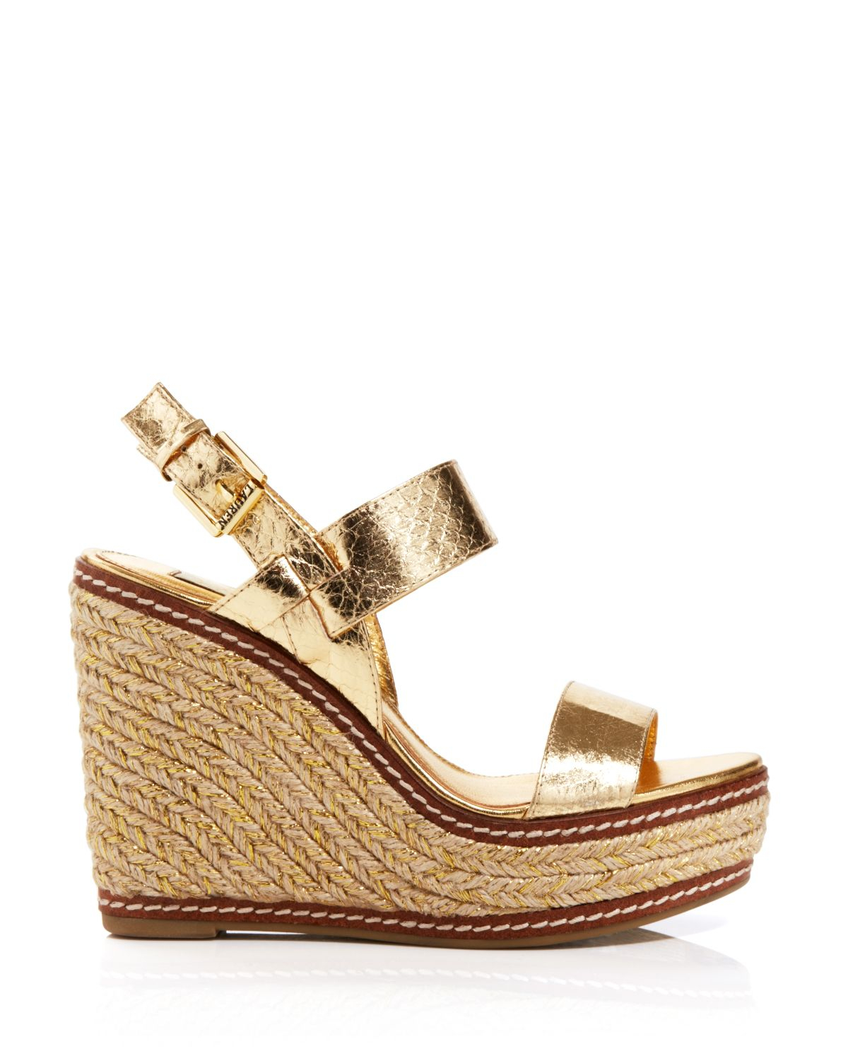 ralph lauren gold wedges