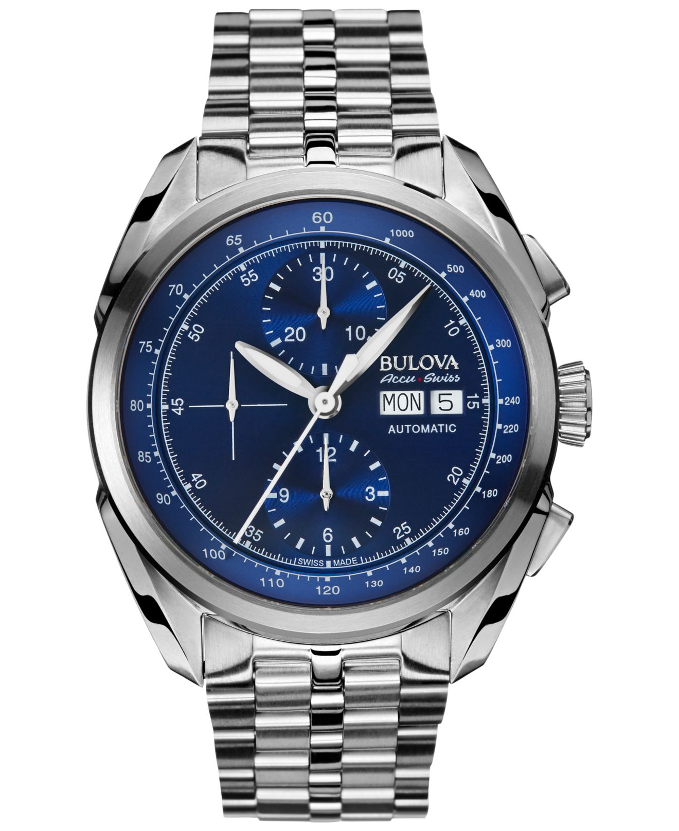 bulova men's chronograph sport stainless steel bracelet watch 43mm