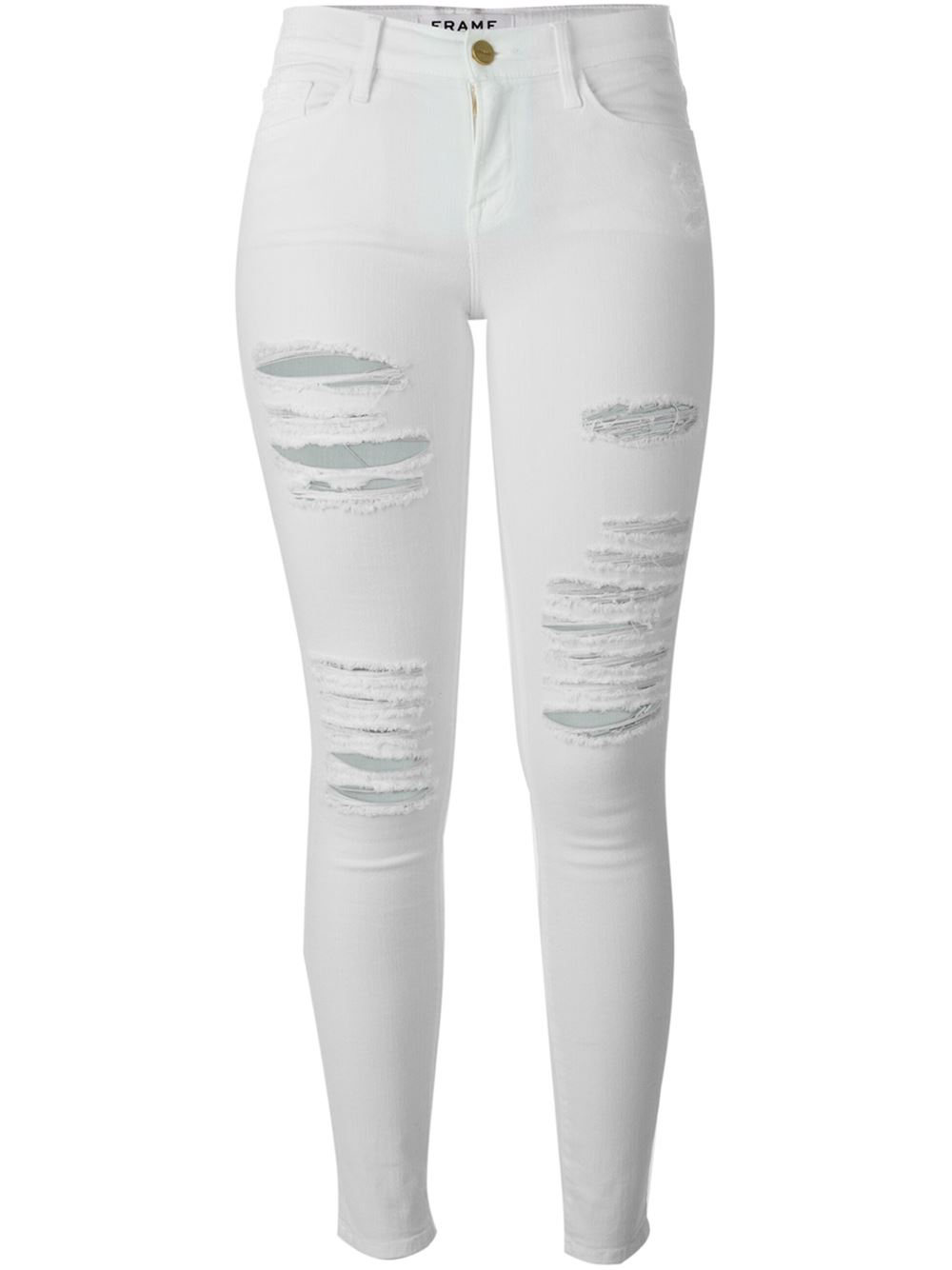 Frame denim Distressed Skinny Jeans in White | Lyst