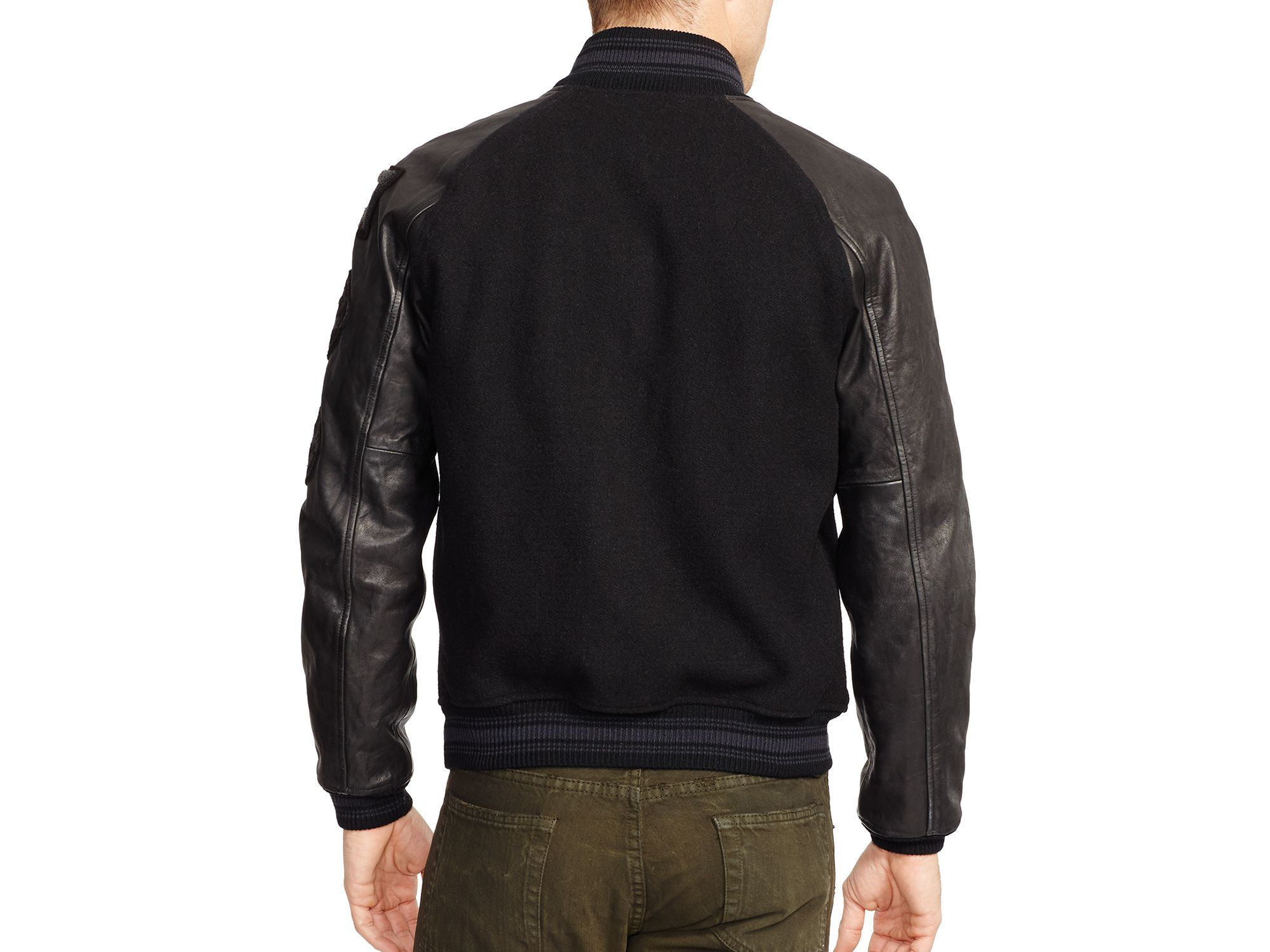 Ralph Lauren Polo Wool And Leather Varsity Jacket in Black for Men | Lyst