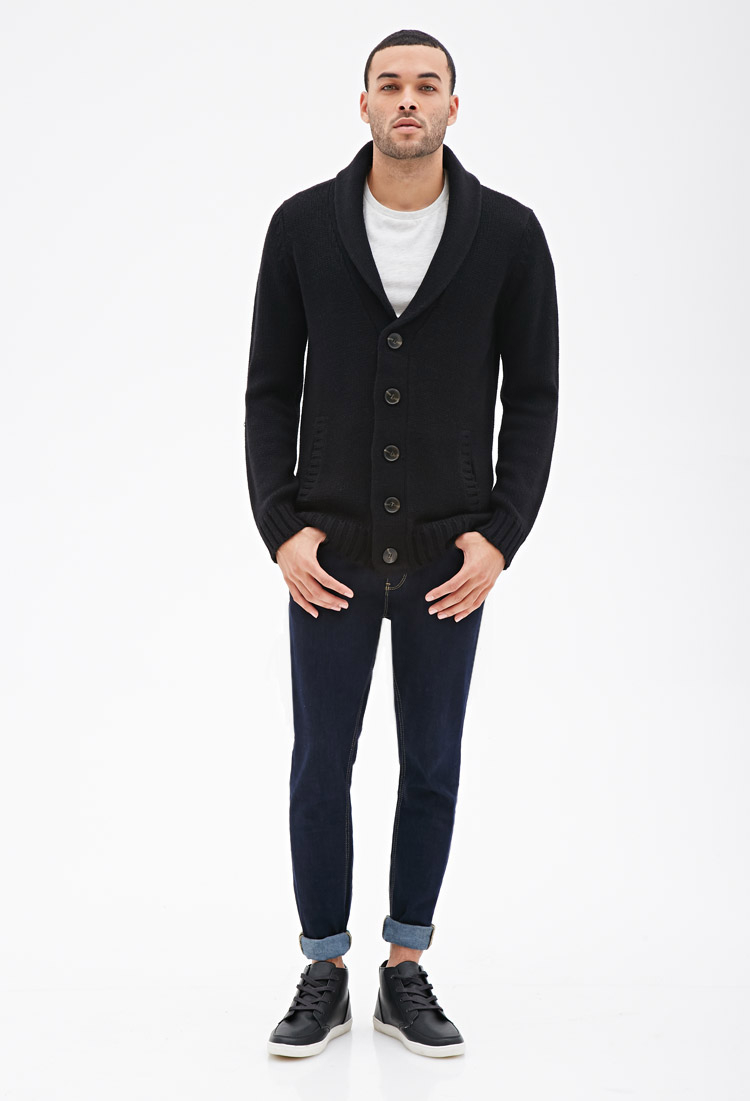 mens black shawl collar sweater