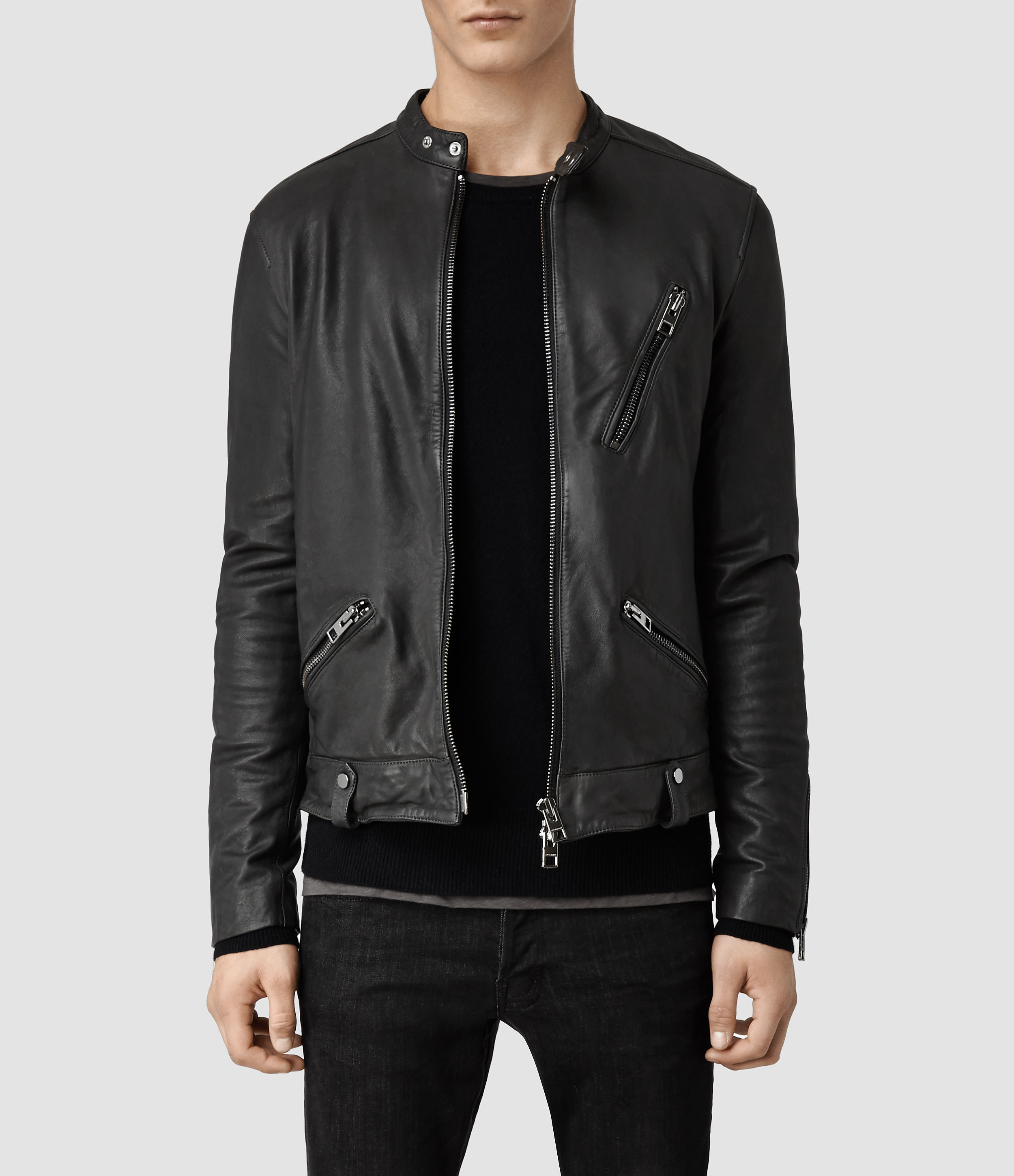 AllSaints Tide Leather Jacket in Slate (Gray) for Men - Lyst
