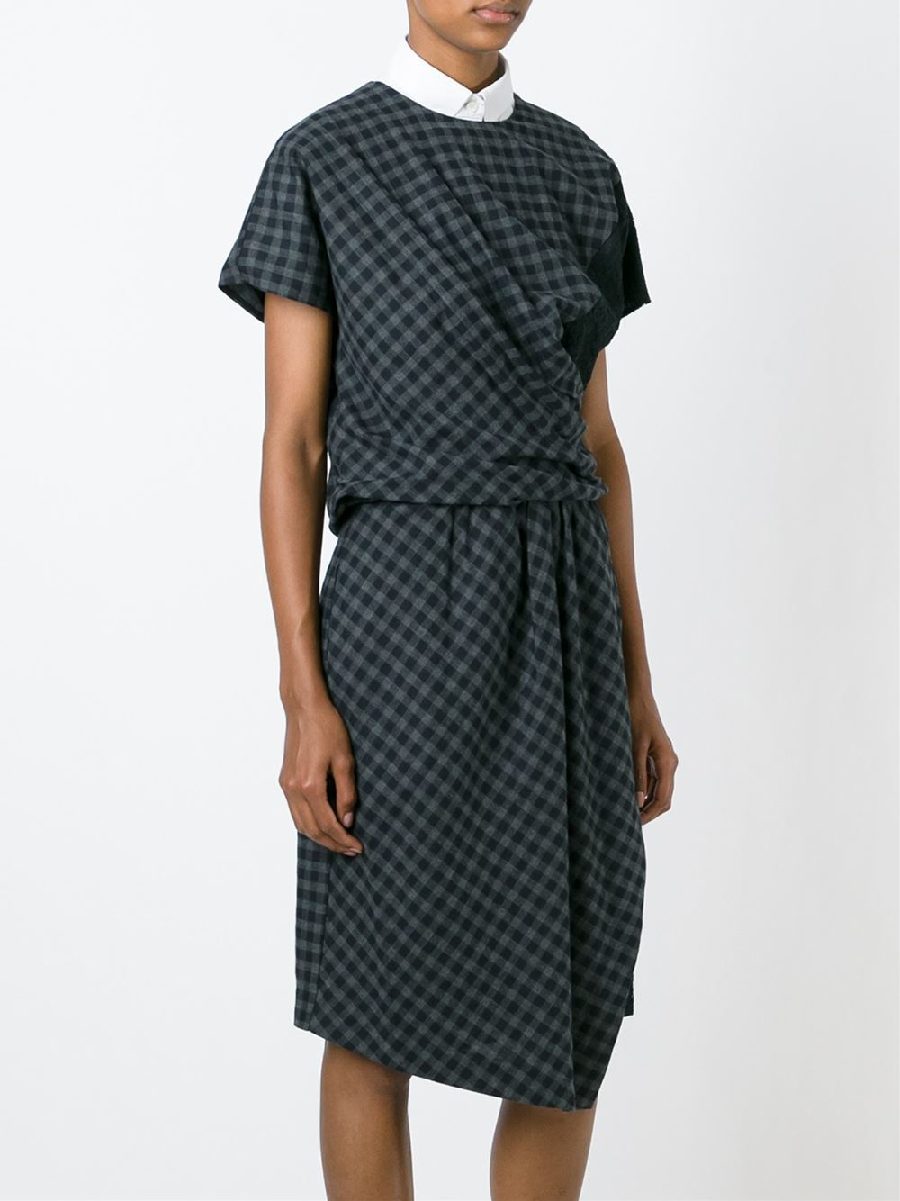 Carven Draped Gingham Check Dress in Green | Lyst