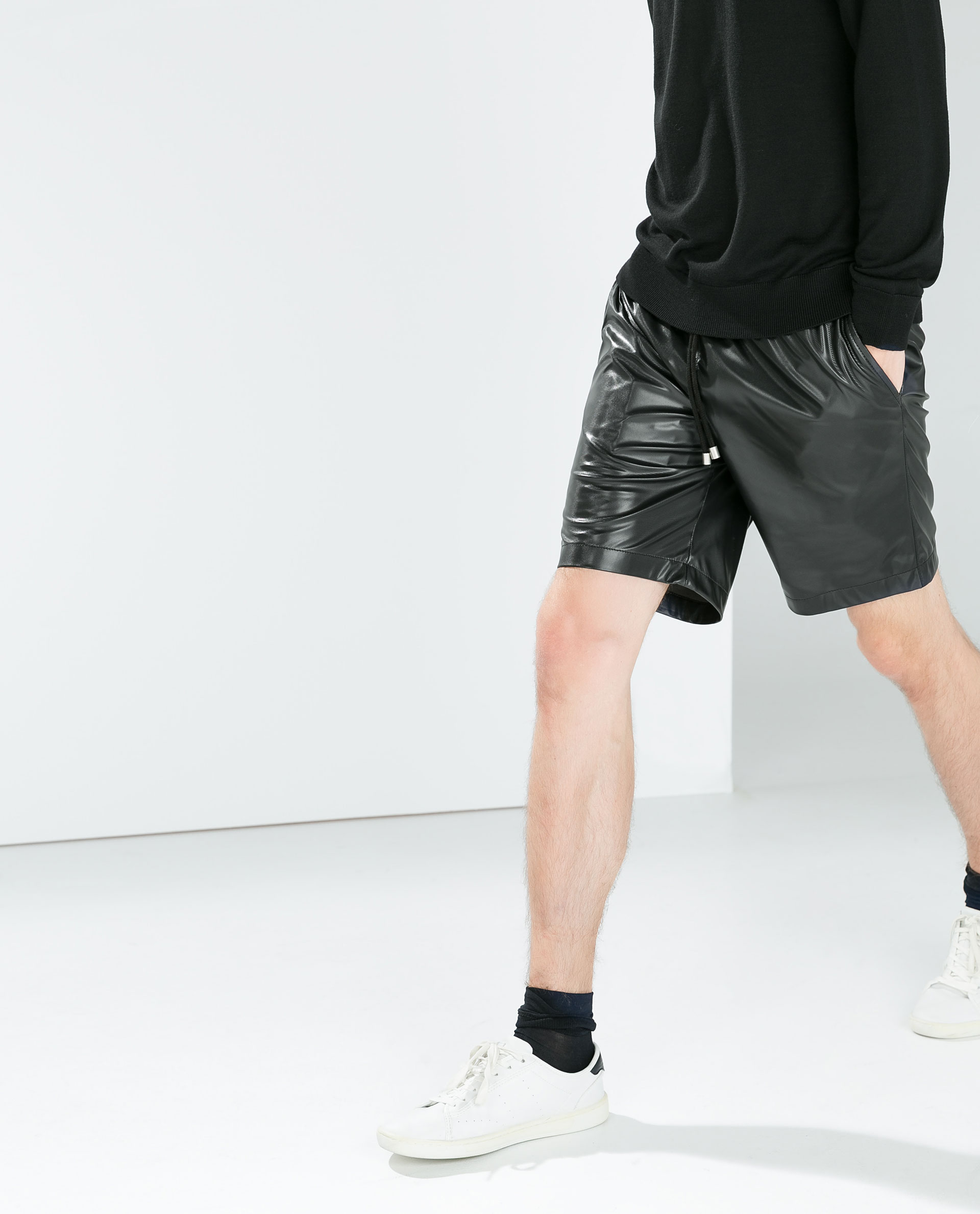 Zara Faux Leather Shorts in Black for Men Lyst
