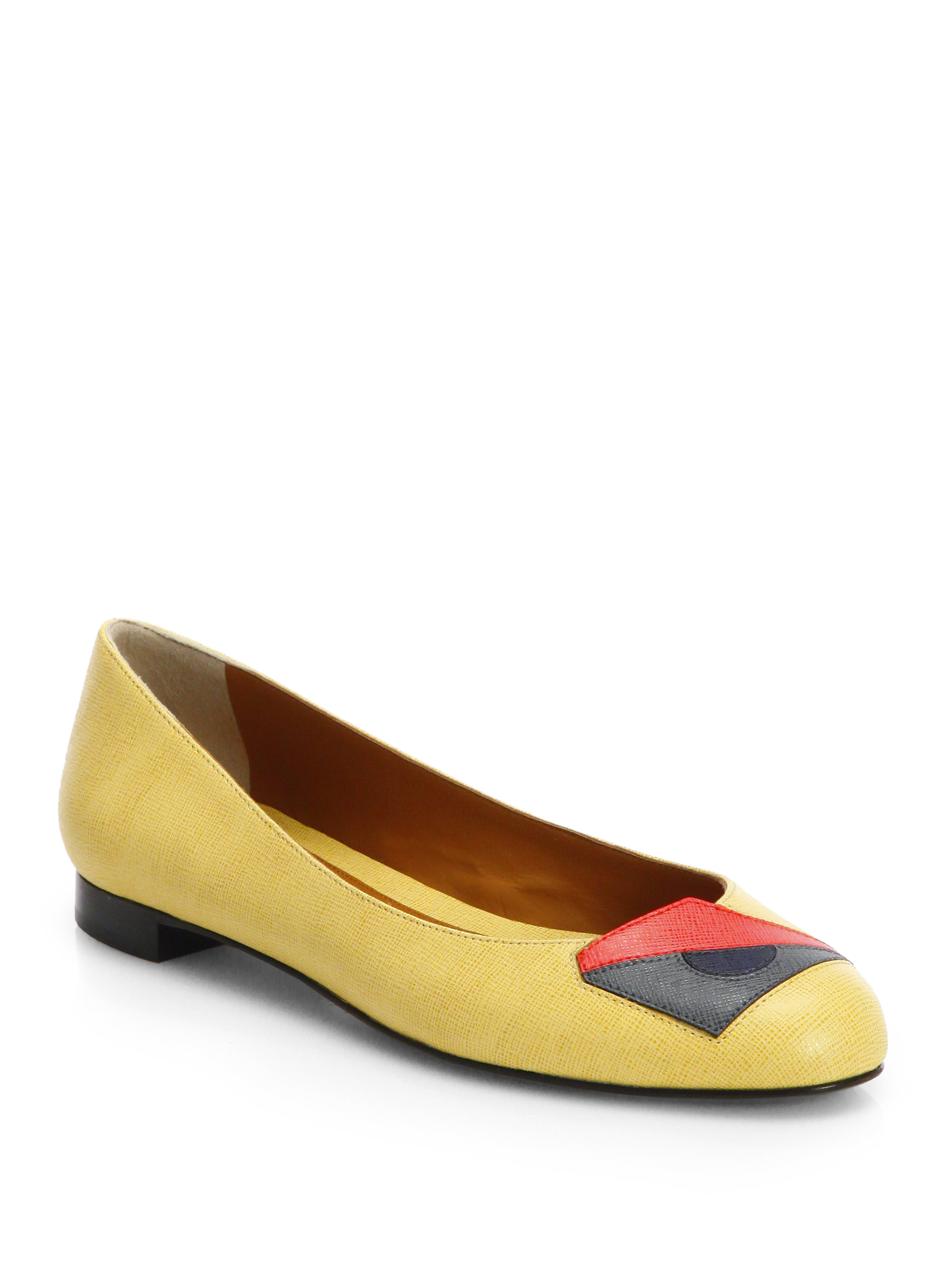 Fendi Monster Saffiano Leather Ballet Flats in Yellow | Lyst