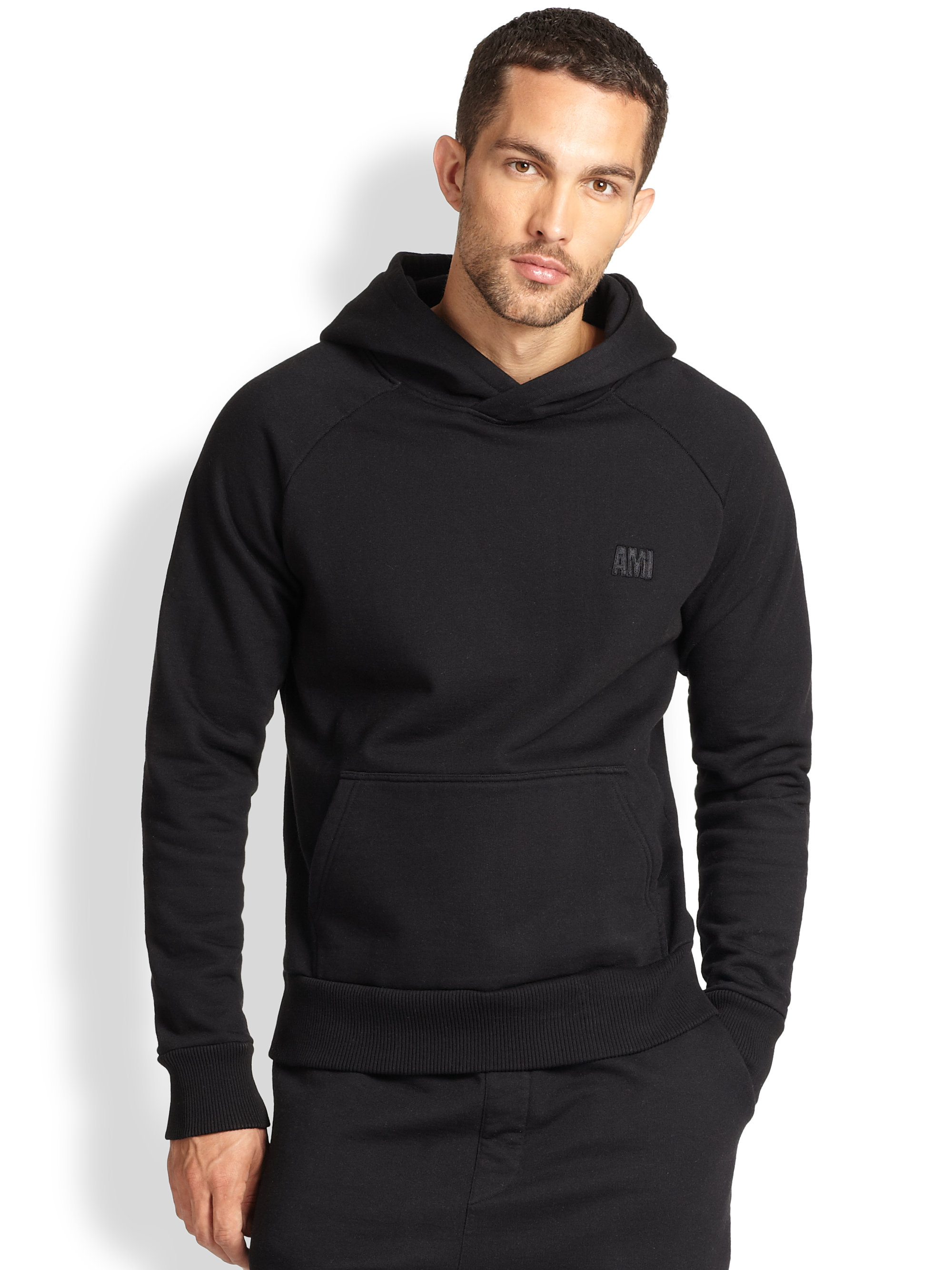 AMI Hooded Sweatshirt in Black for Men - Lyst