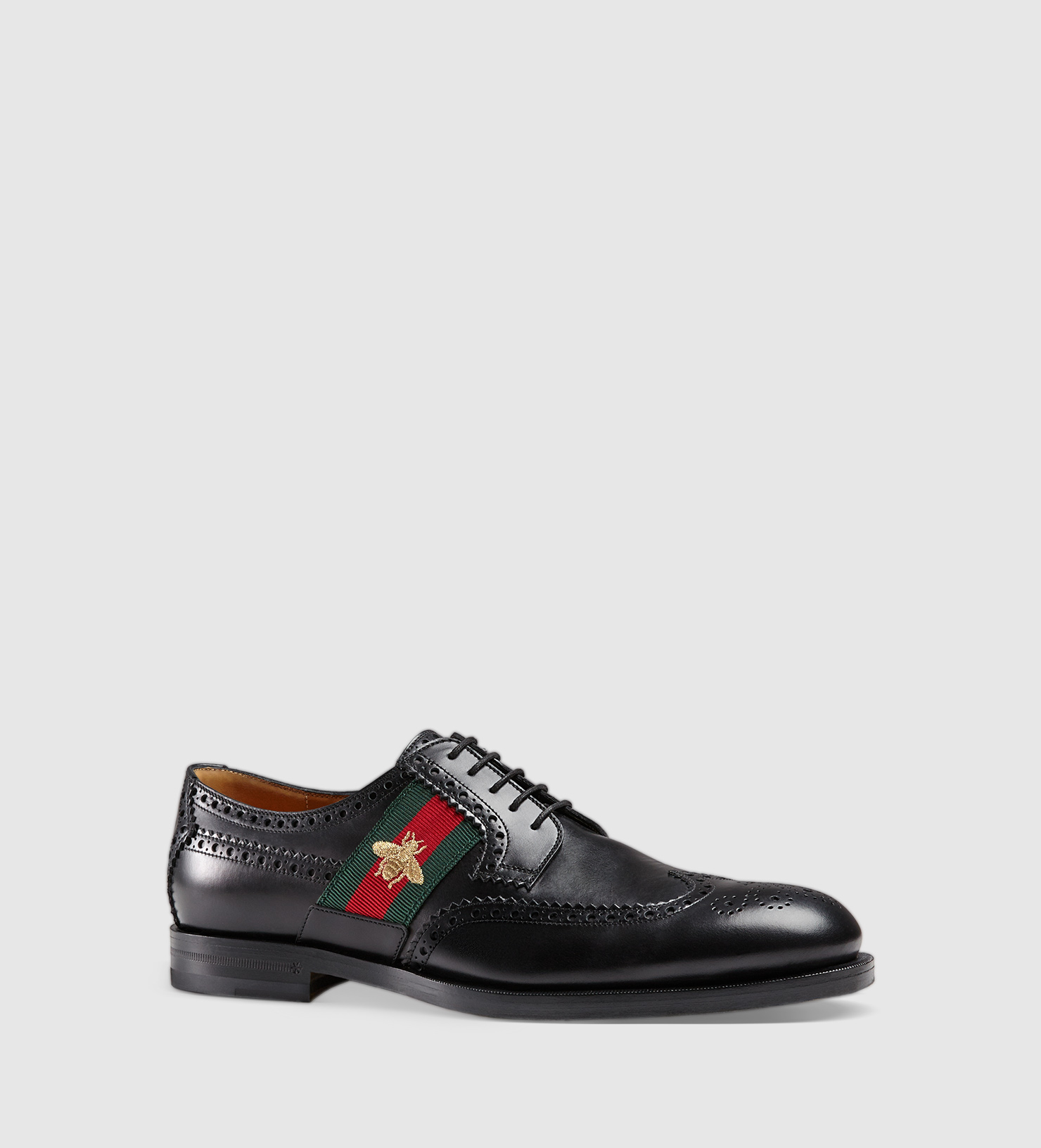 Gucci Leather Lace-up With Bee Web in Black for Men | Lyst