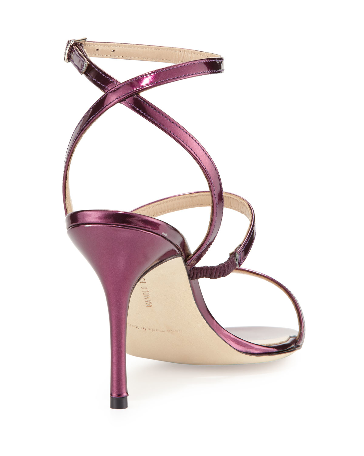 Lyst Manolo Blahnik Didin Metallic Strappy Highheel Sandal in Purple