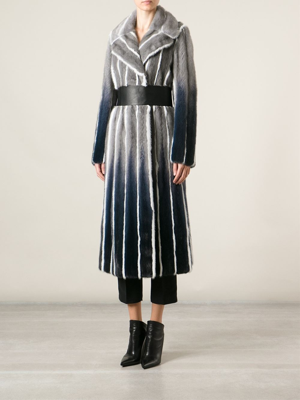 Lyst Fendi Striped Fur Coat in Blue