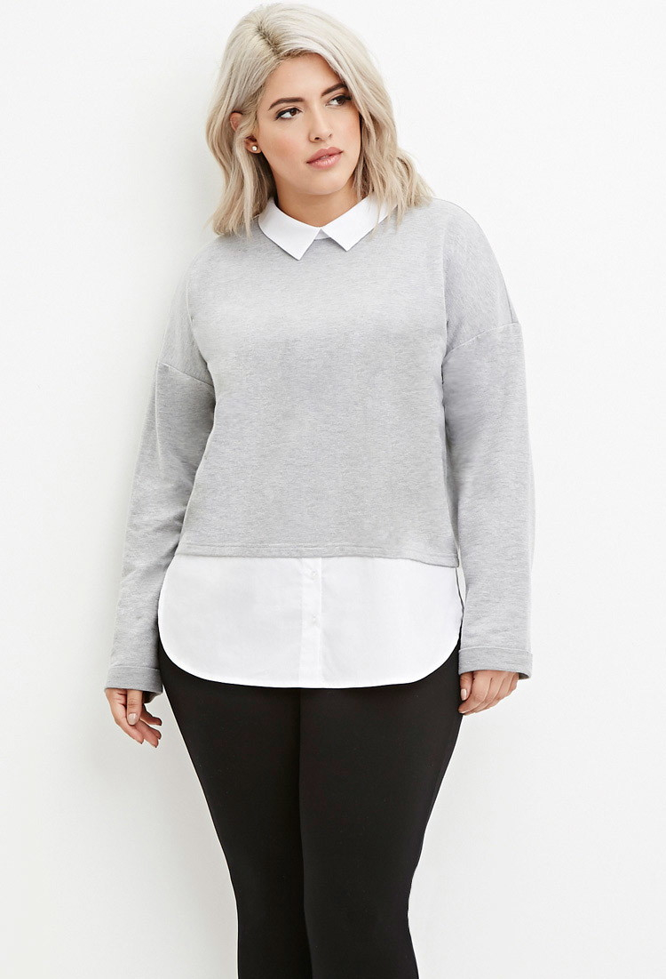grey sweater with white collar