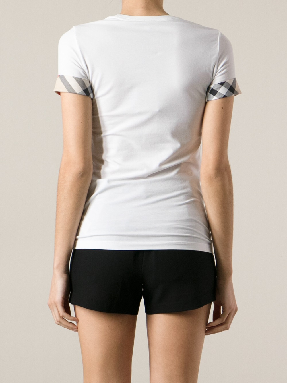 Burberry Brit 'house Check' Cuffs T-shirt in White | Lyst