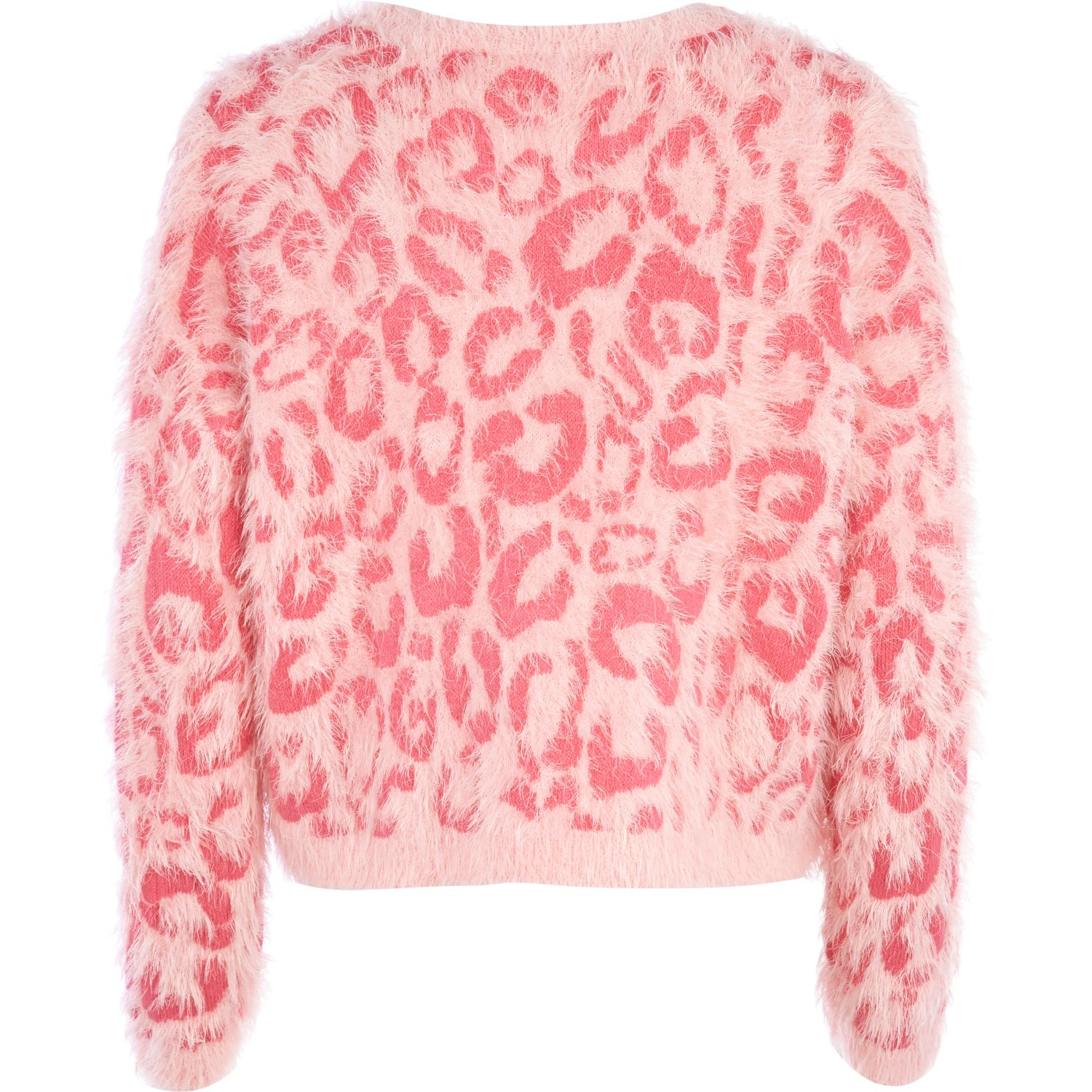 River Island Pink Leopard Print Fluffy Cropped Sweater - Lyst