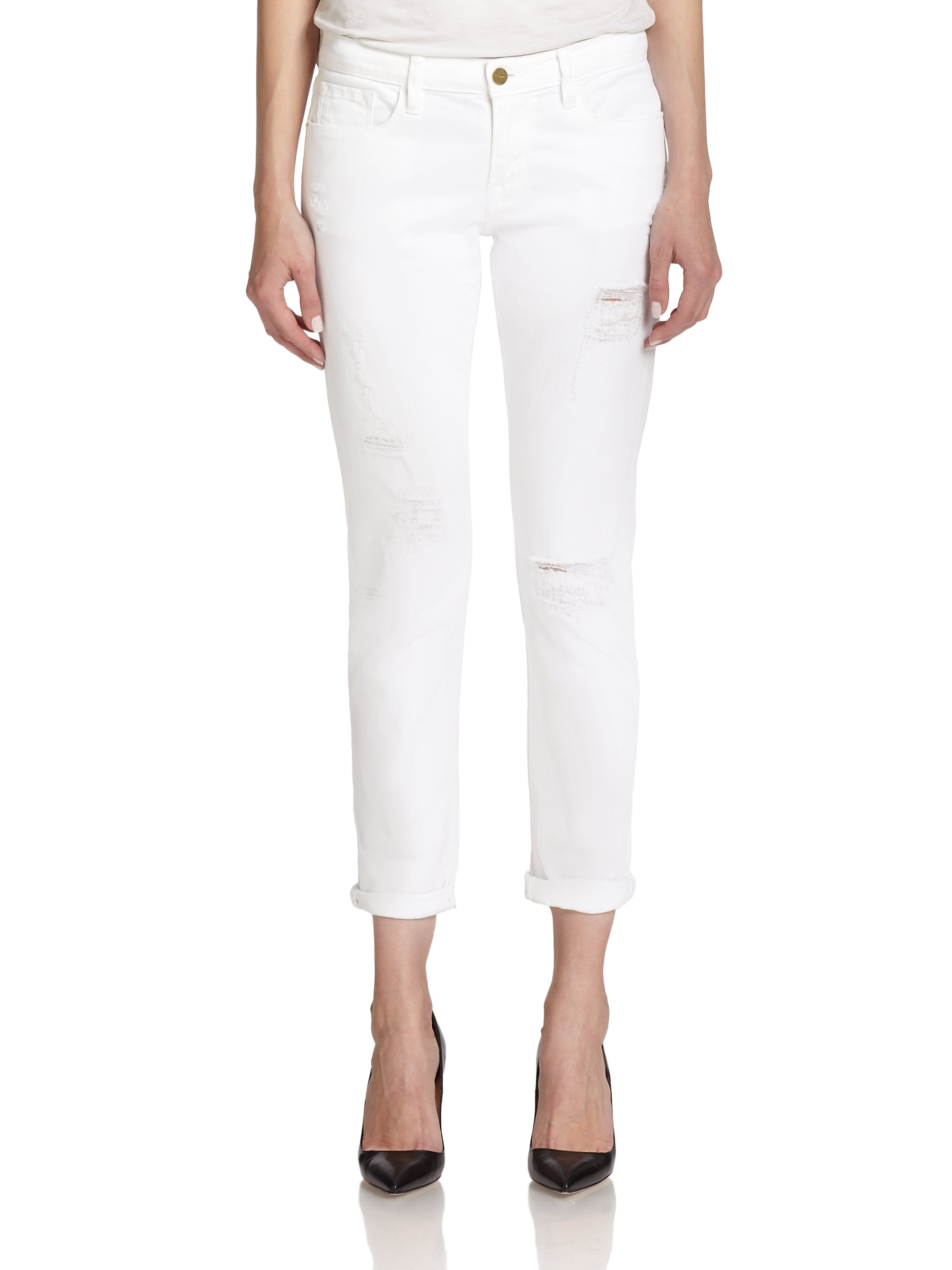 FRAME Denim Le Garcon Cropped Boyfriend Jeans in White - Lyst