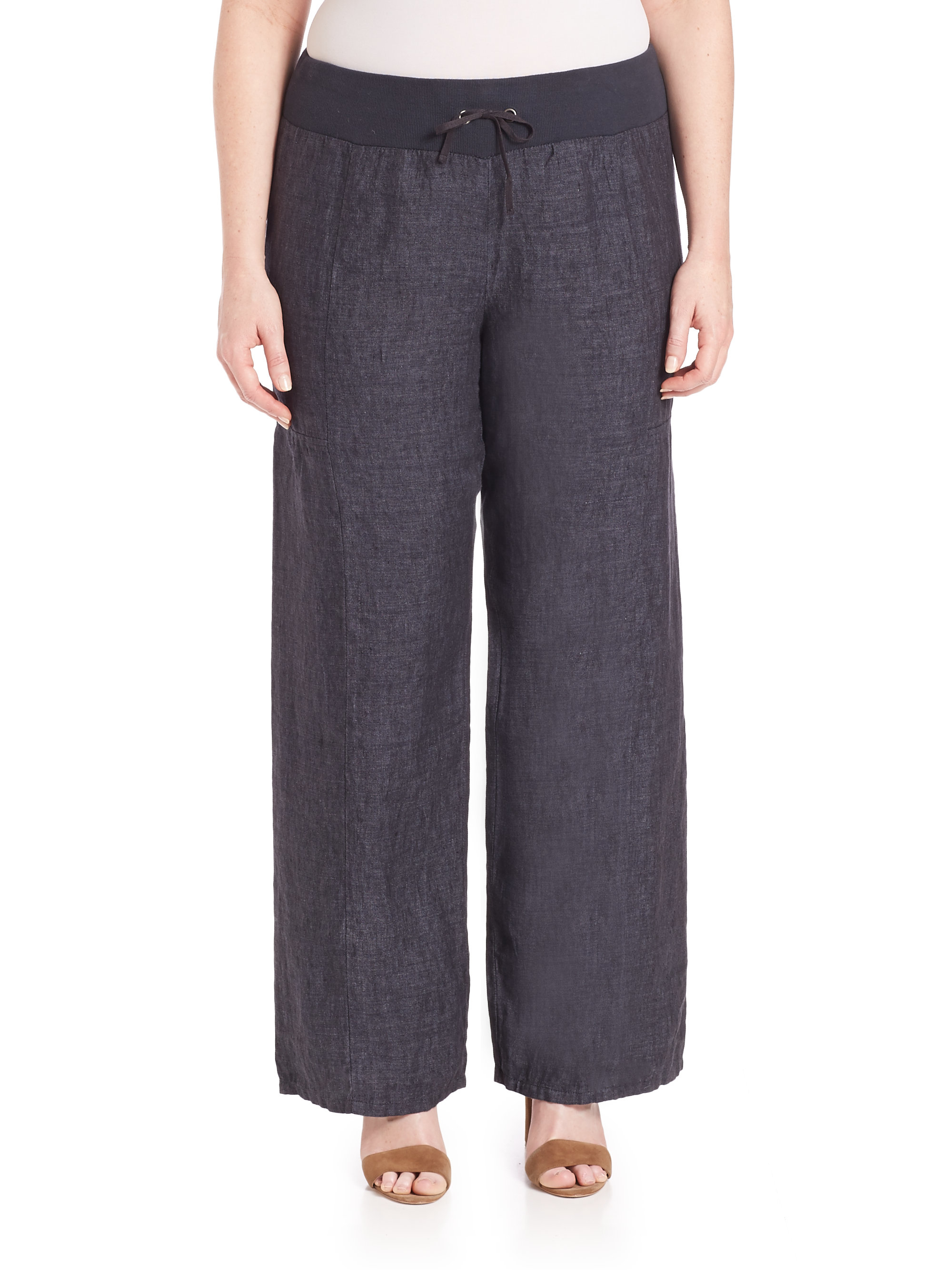 Eileen Fisher Delave Wide-leg Organic Linen Pants in Gray | Lyst