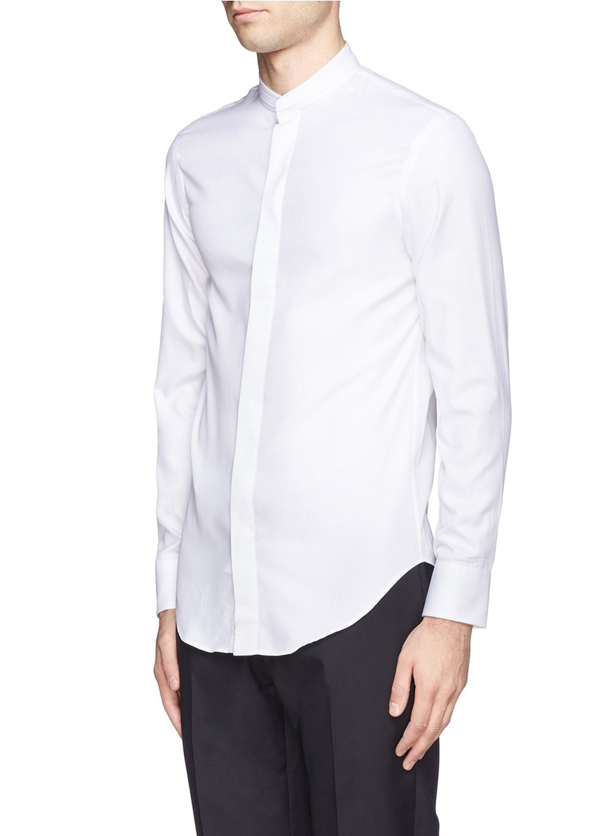 Lyst - Armani Pleat Mandarin Collar Tuxedo Shirt in White for Men