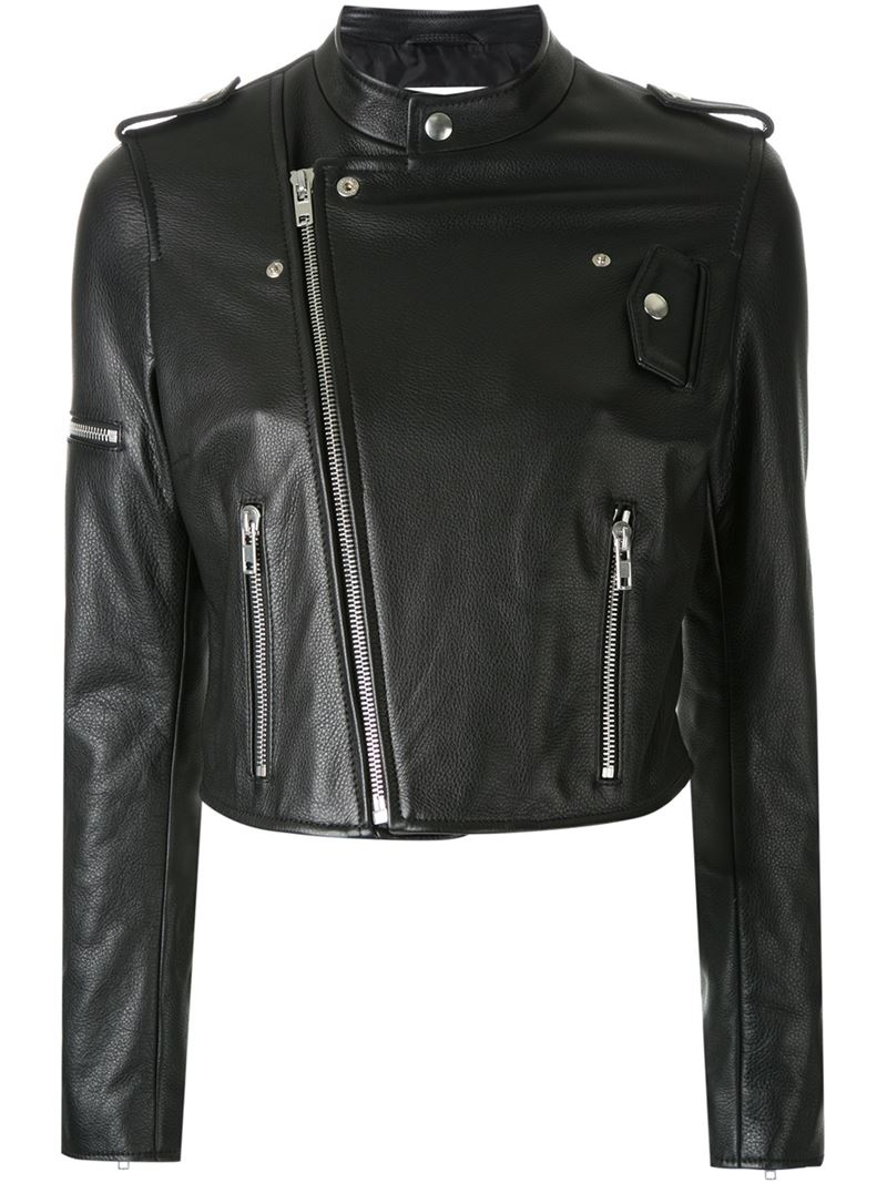 Scanlan Theodore Cropped Leather Biker Jacket in Black - Lyst