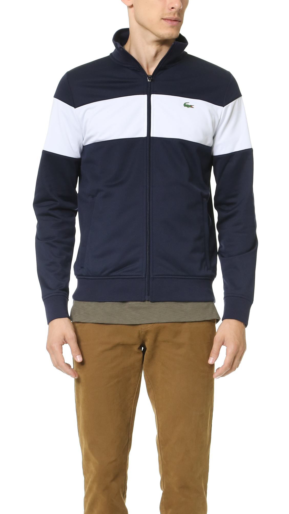 lacoste jacket blue and white