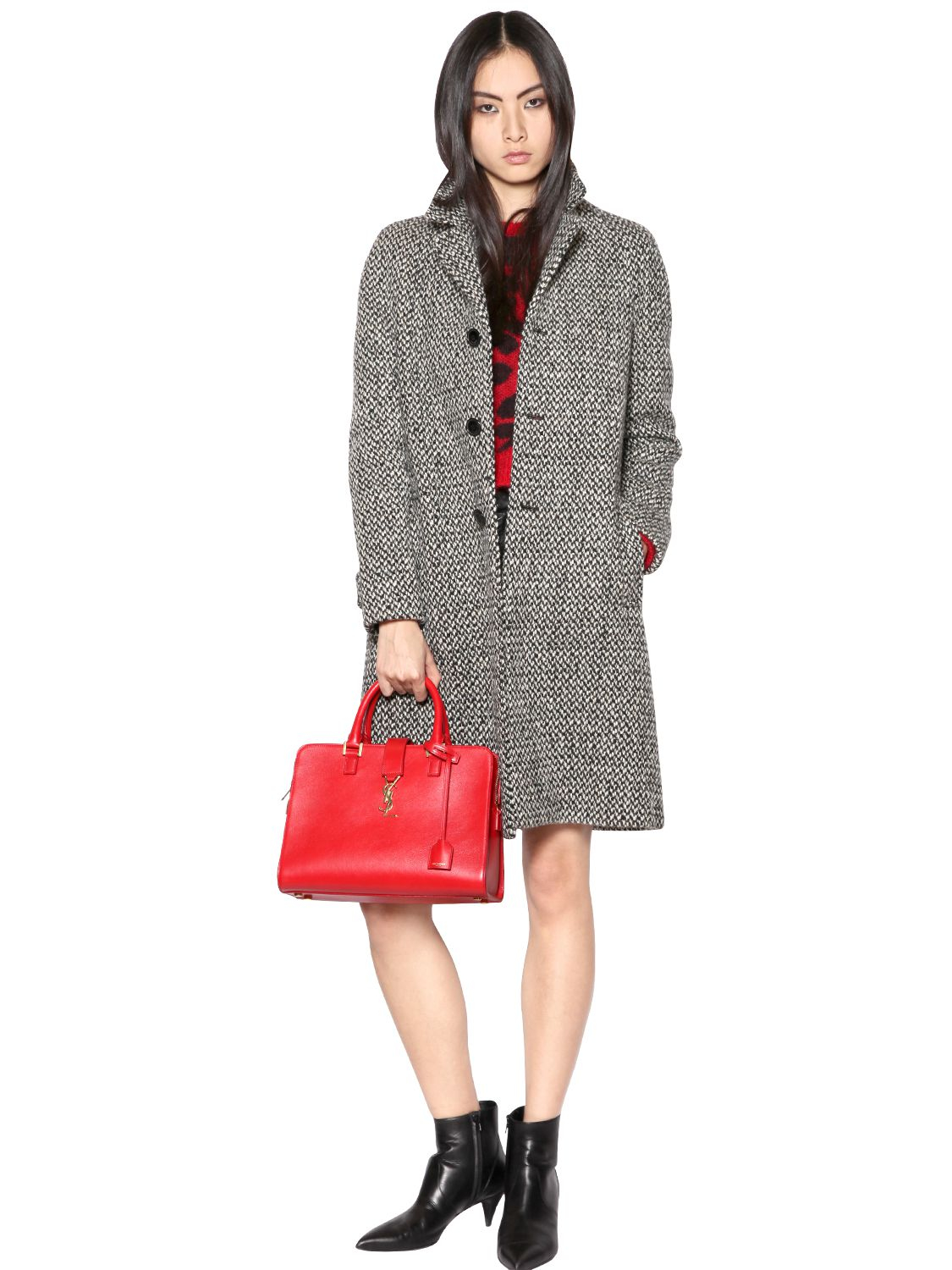 small cabas rive gauche bag in black crocodile embossed leather