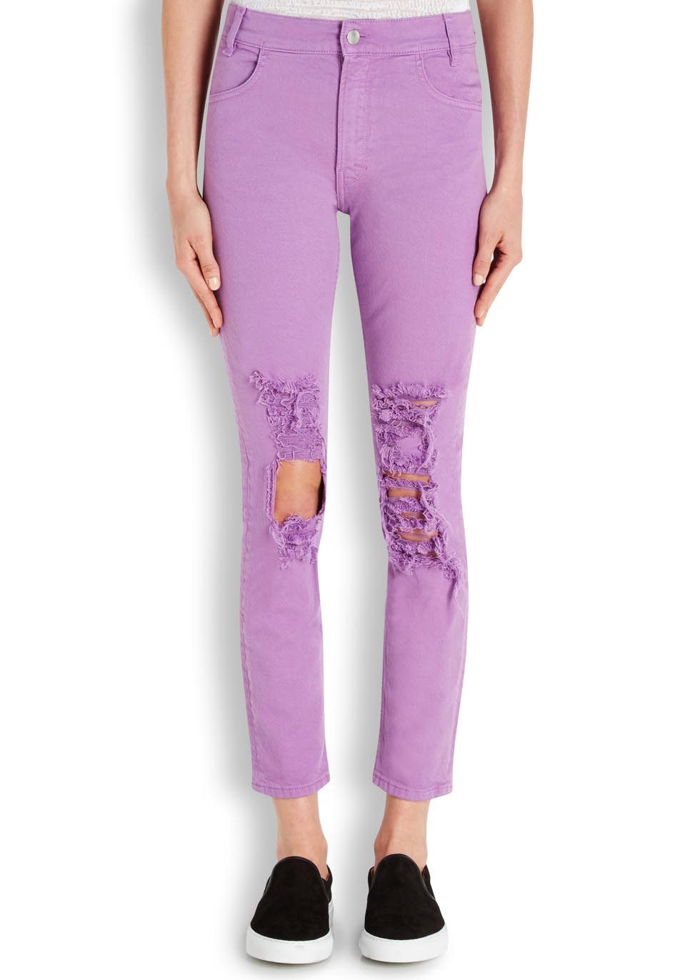 purple ripped skinny jeans