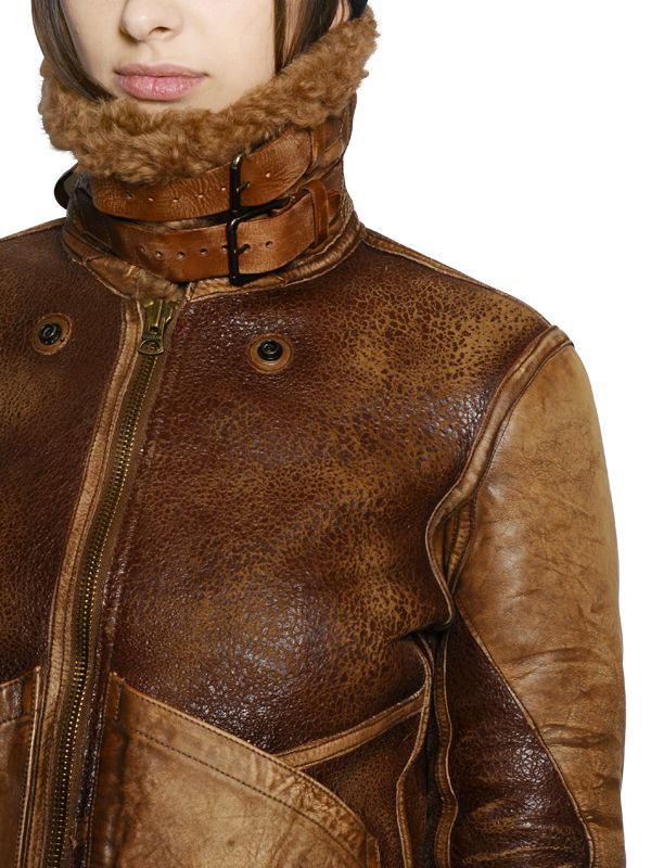 Polo Ralph Lauren Shearling Leather Jacket in Brown | Lyst
