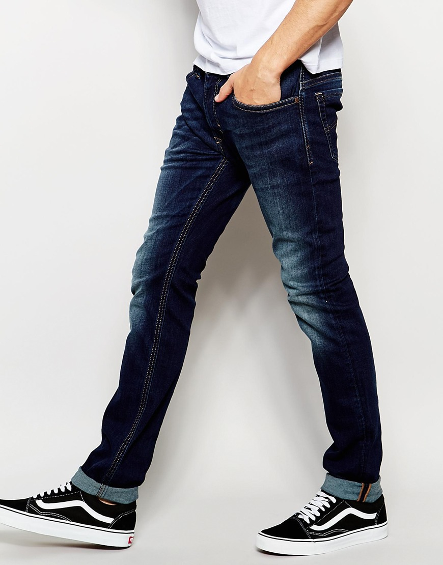 DIESEL Jeans Thavar 814w Slim Fit Stretch Mid Wash in Blue for Men Lyst