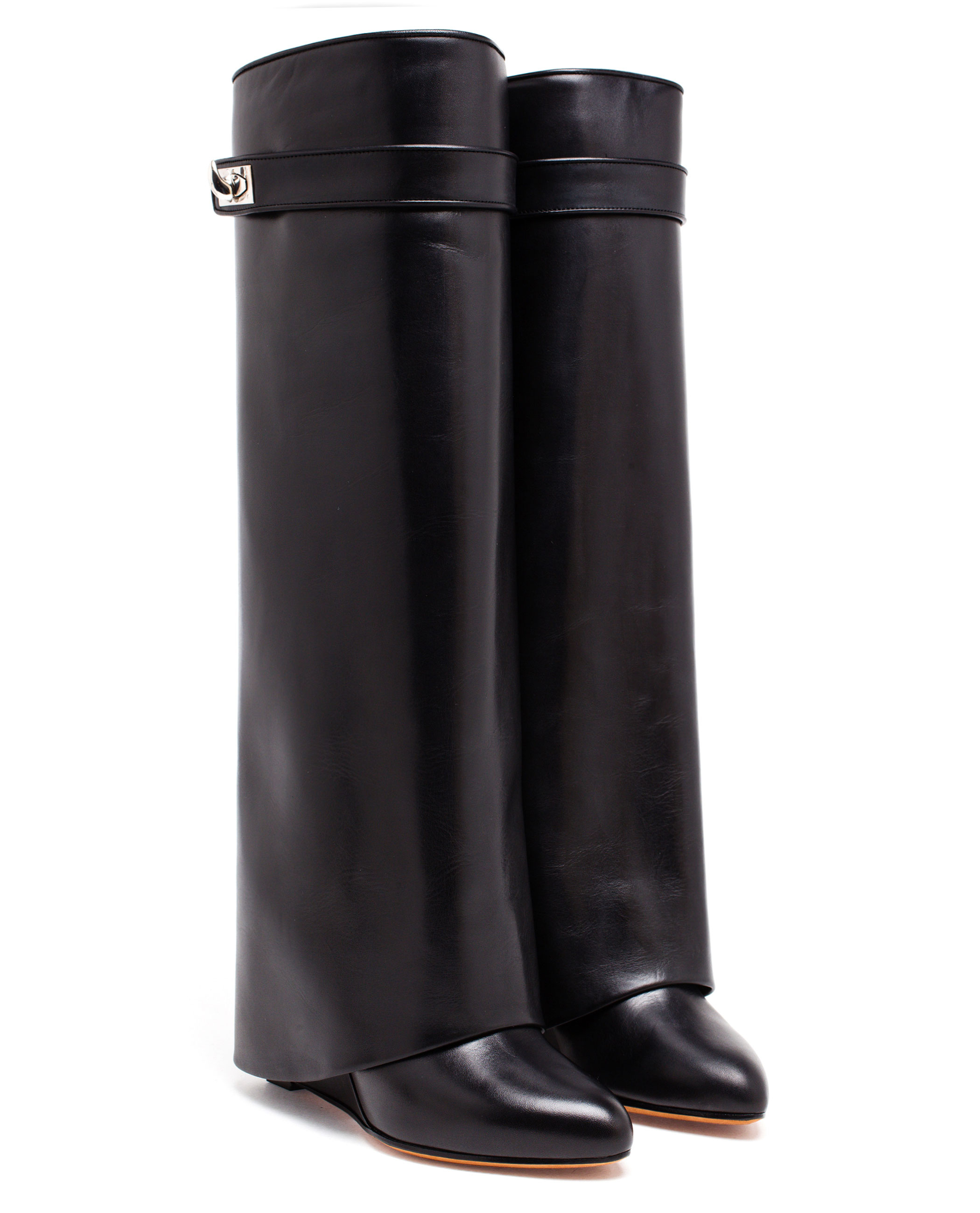 Givenchy Shark Lock Knee-high Leather Wedge Boots in Black | Lyst