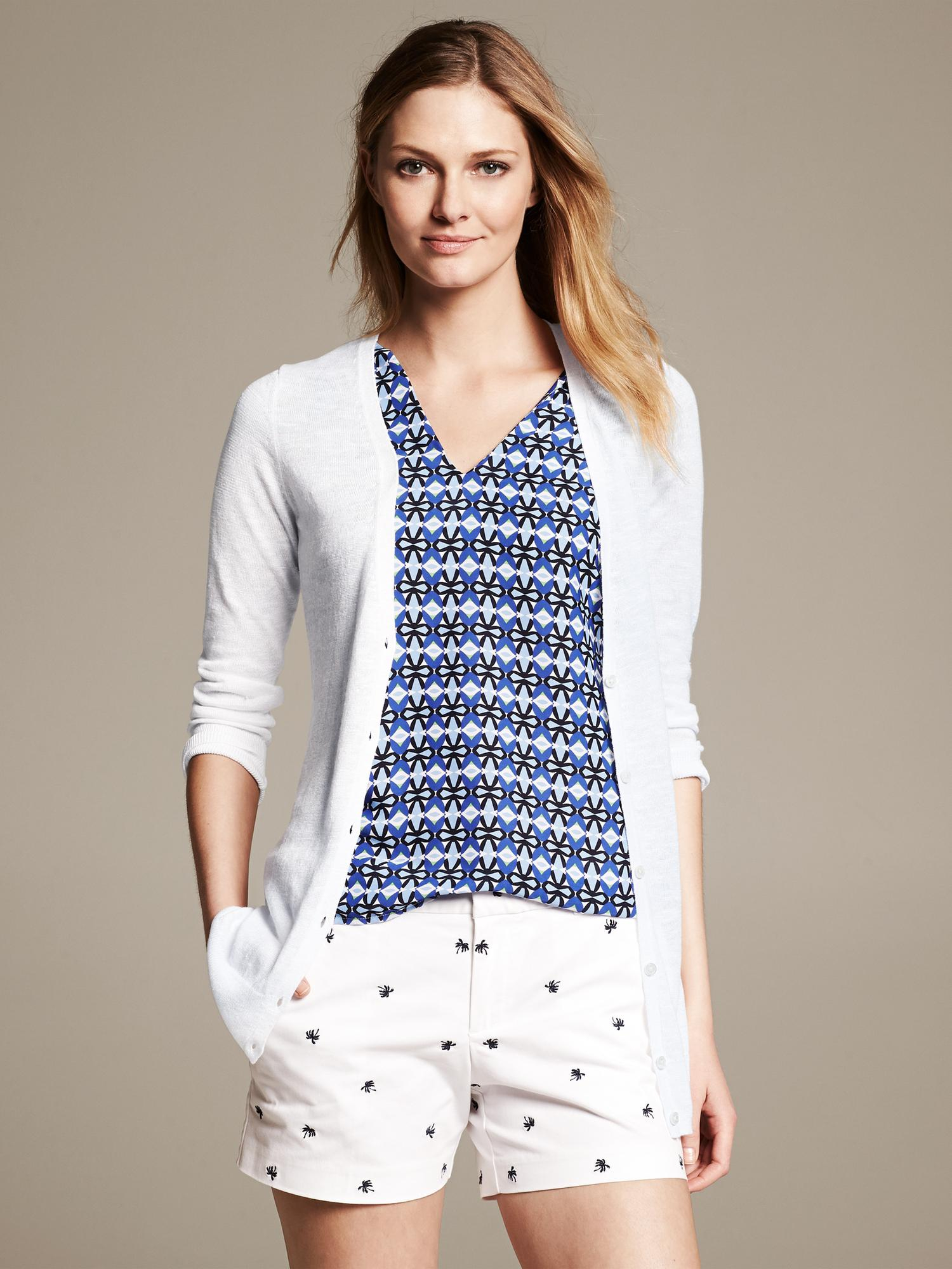 womens white linen cardigan