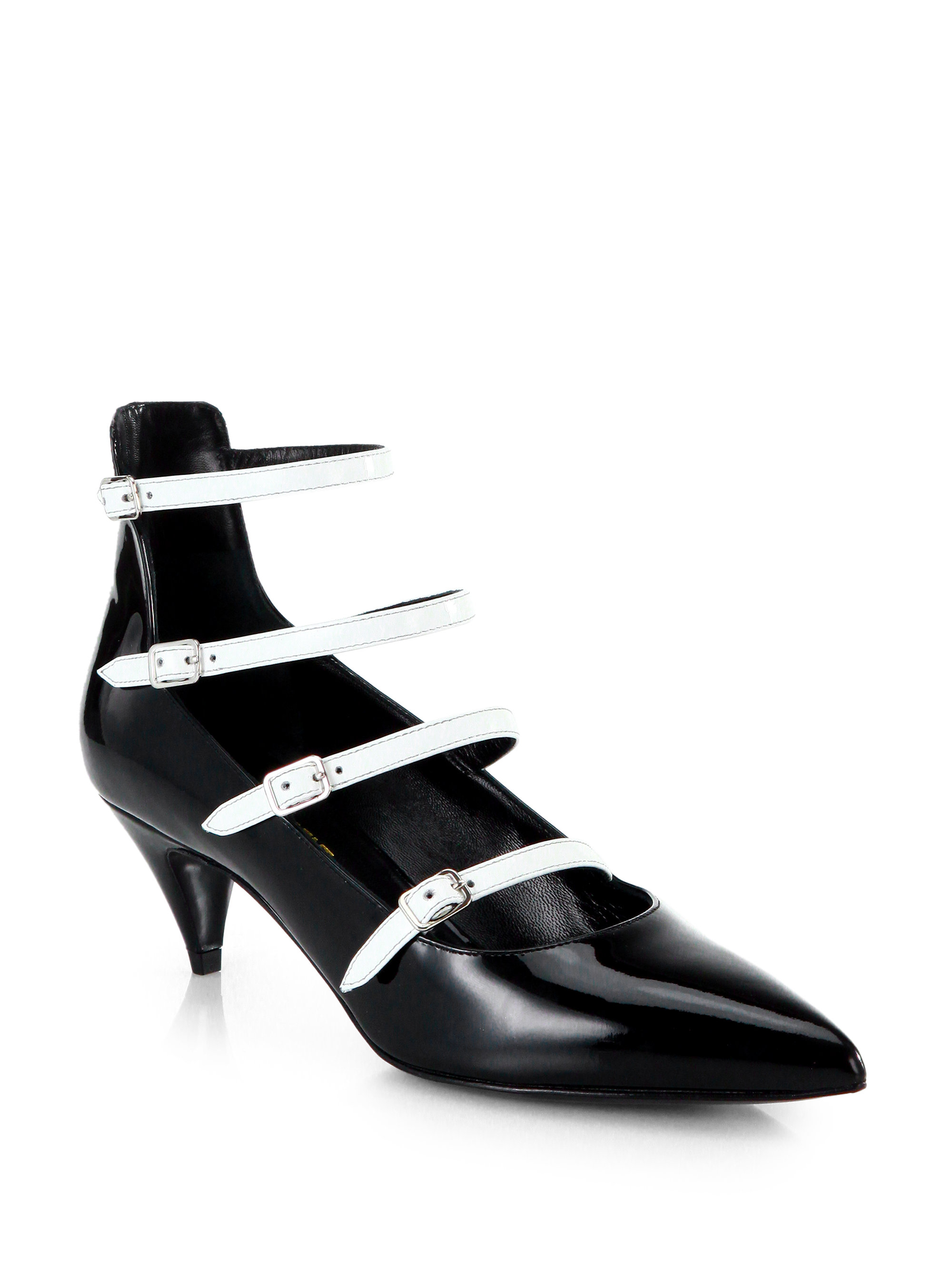 Saint Laurent Patent Leather Multi-Strap Mary Jane Pumps in Black-White (Black) - Lyst