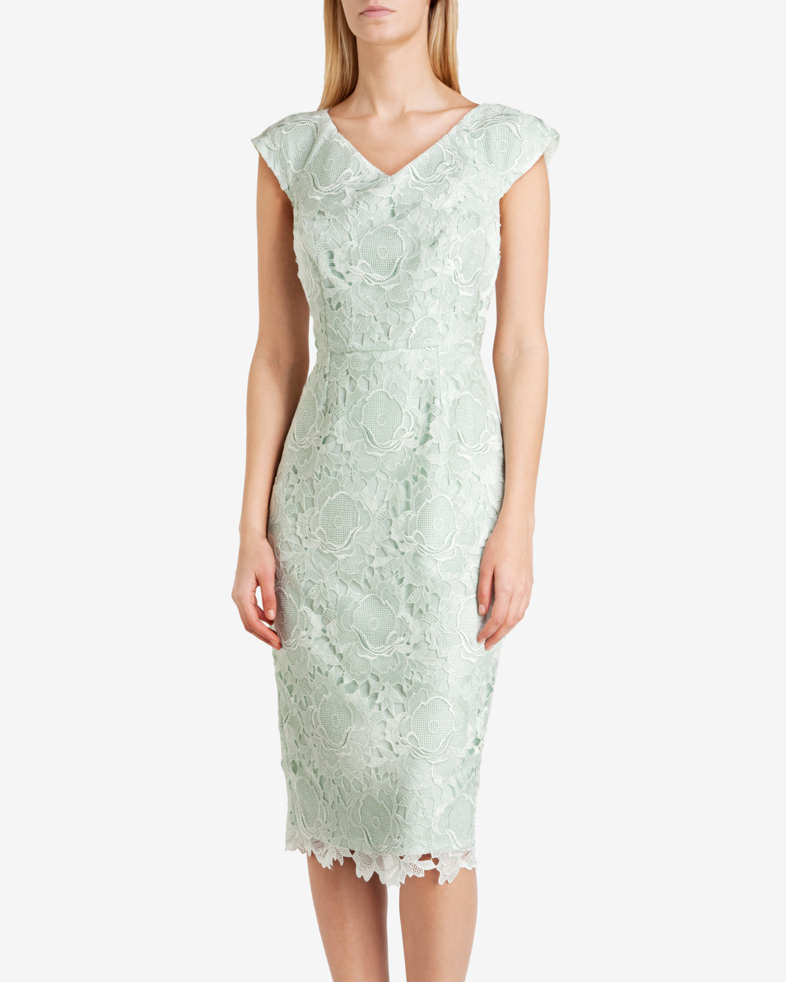 Ted Baker Fitted Lace Dress in Mint ...