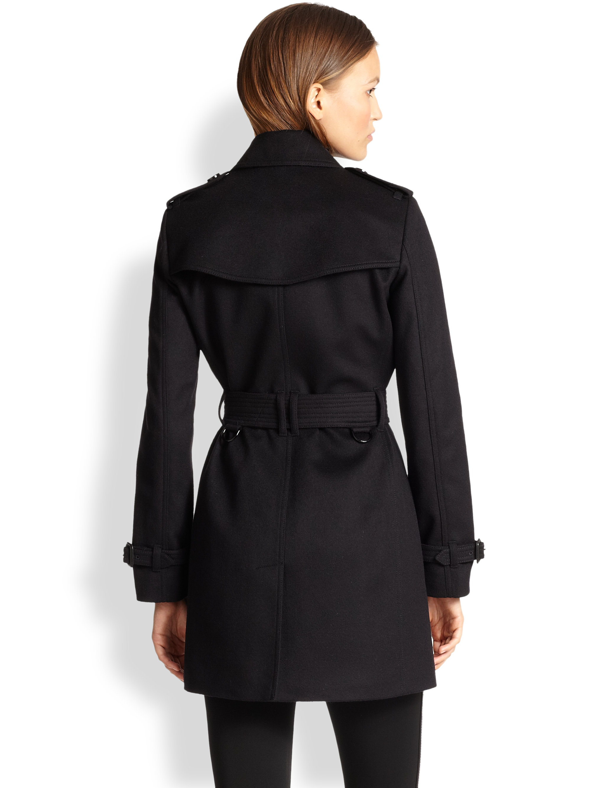 Burberry Kensington Wool & Trench Coat in Black | Lyst