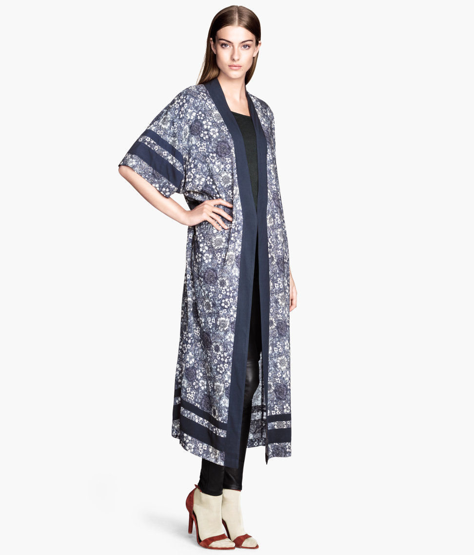 H&M Long Kimono in Dark Blue (Blue) - Lyst