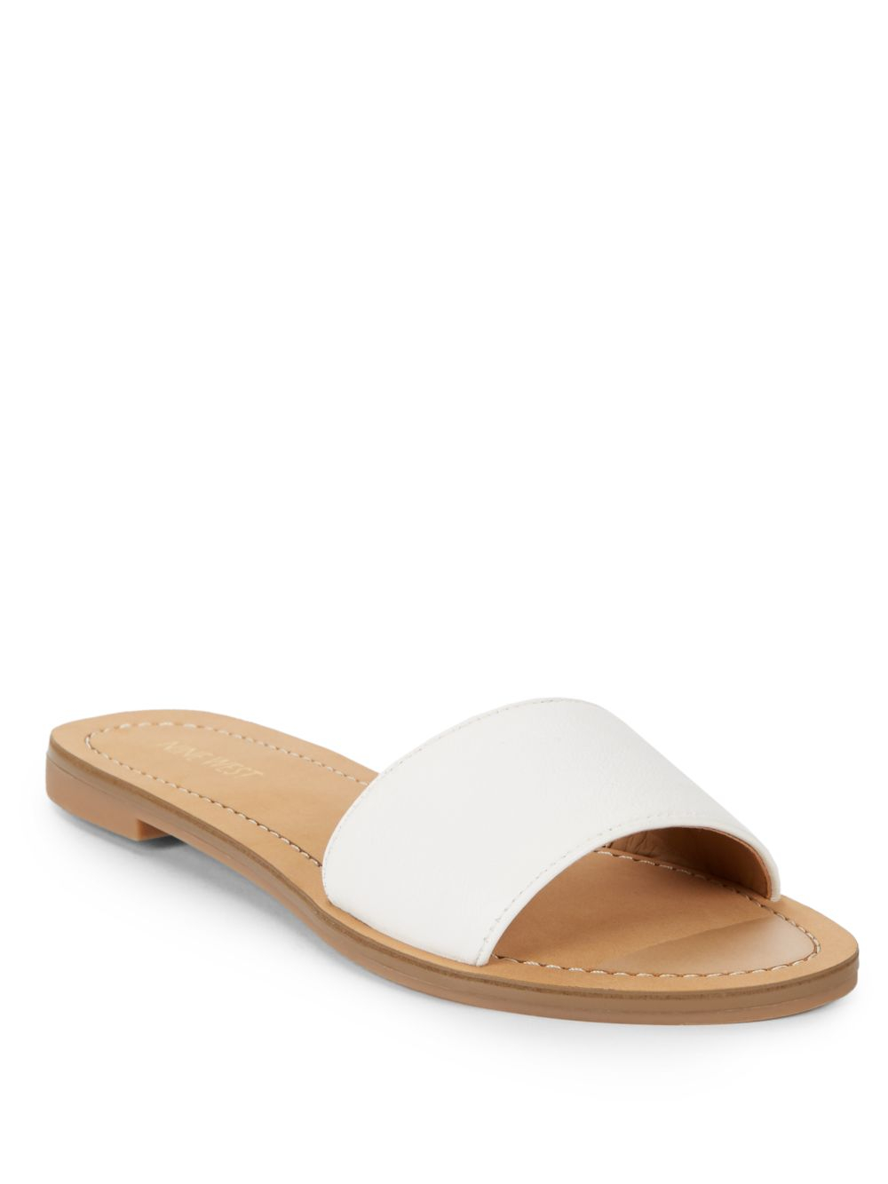 white leather slide sandals