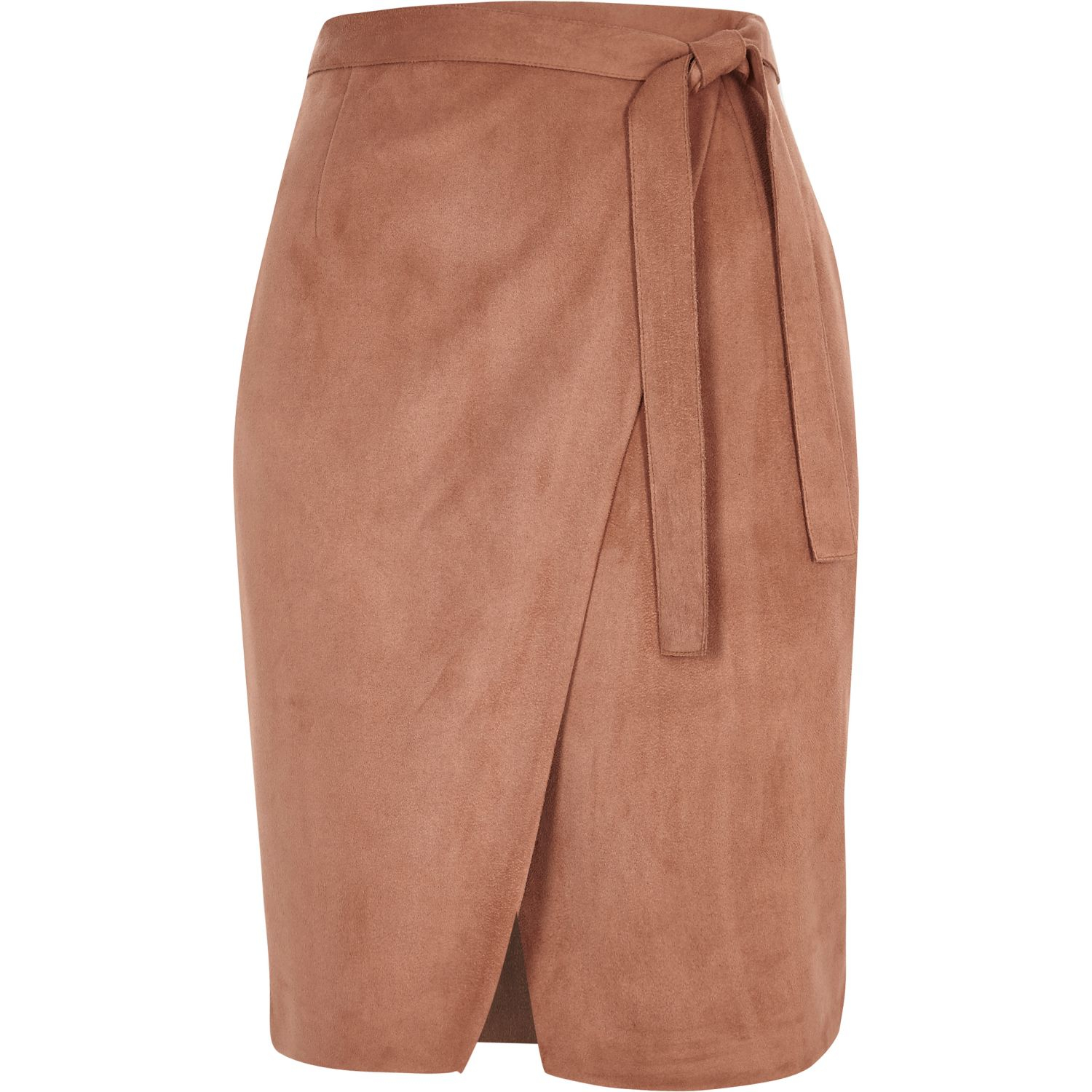 River Island Brown Faux Suede Wrap Skirt Lyst UK