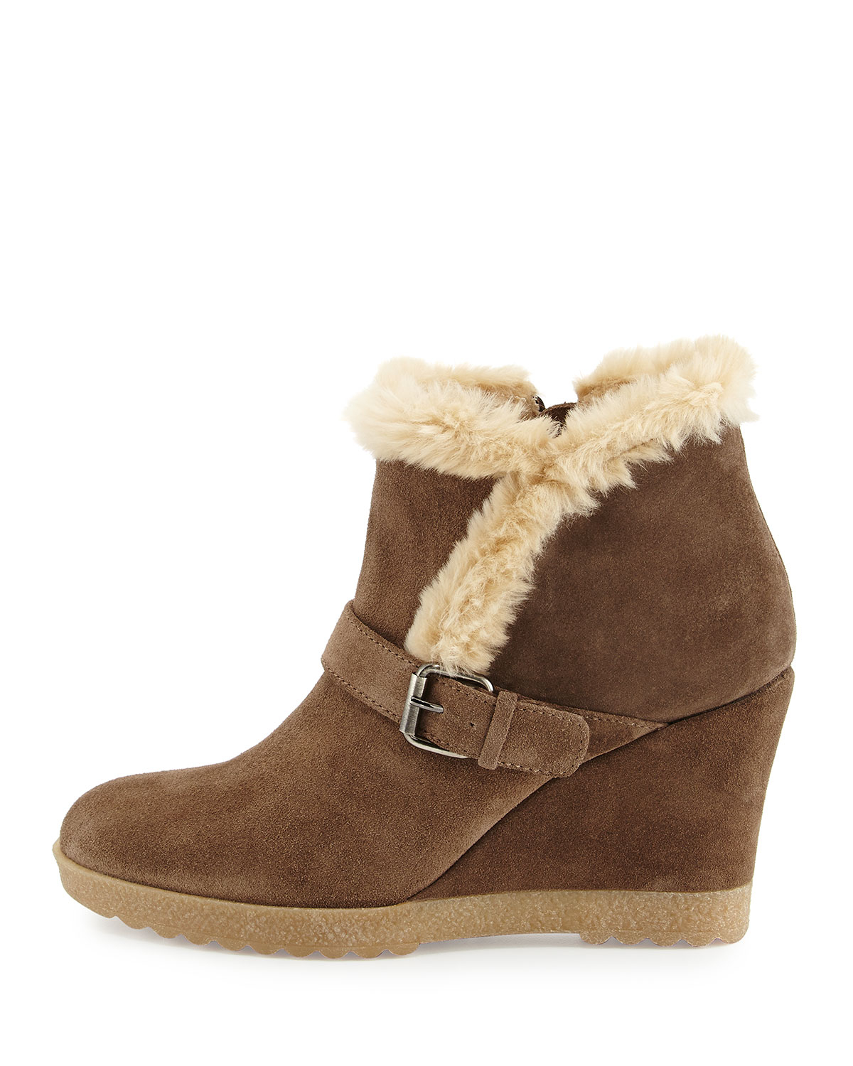 Faux-Fur Lined Suede Wedge Ankle Boot 
