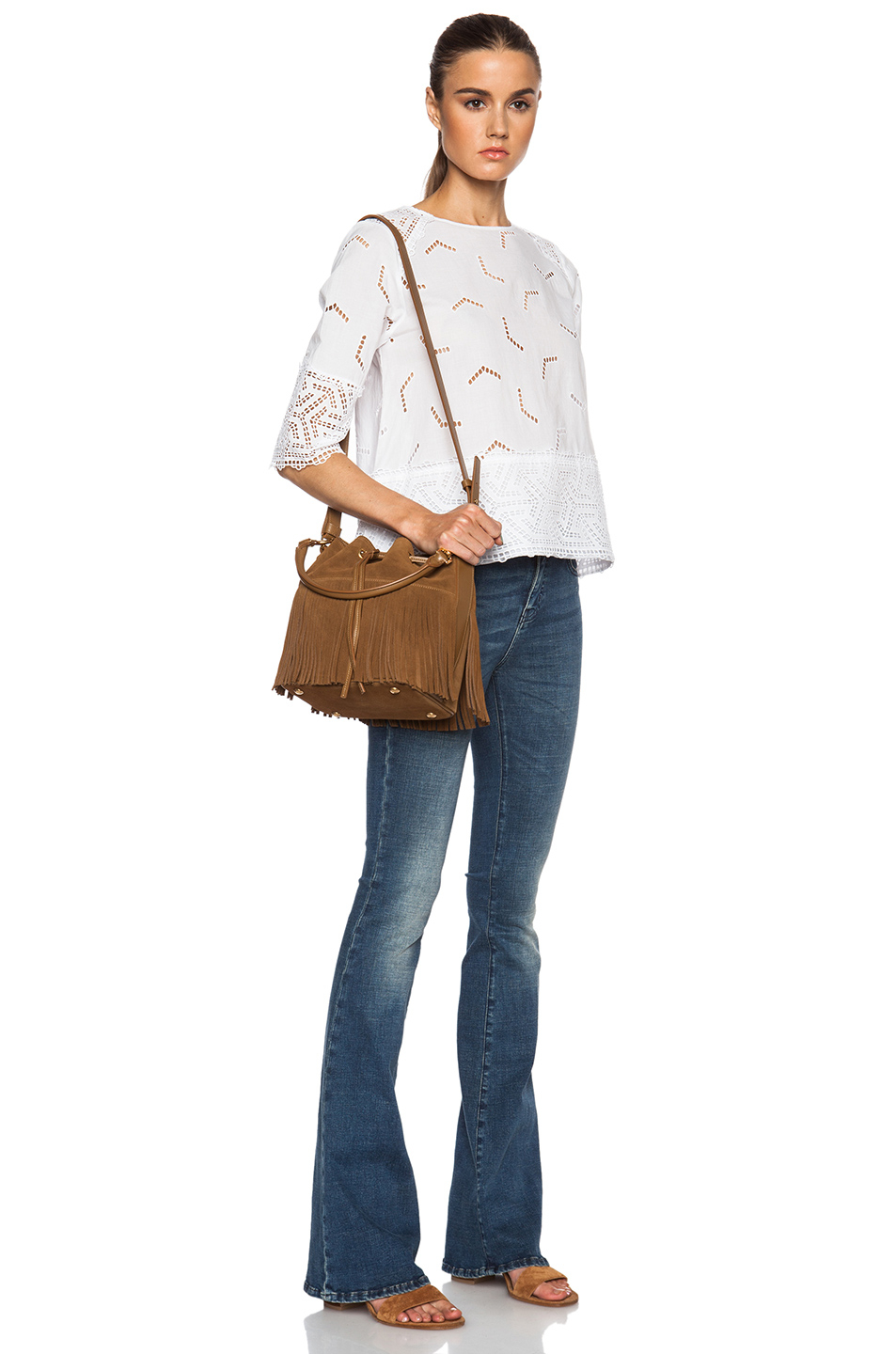 Saint laurent Medium Suede Fringe Emmanuelle Bucket Bag in Brown ...
