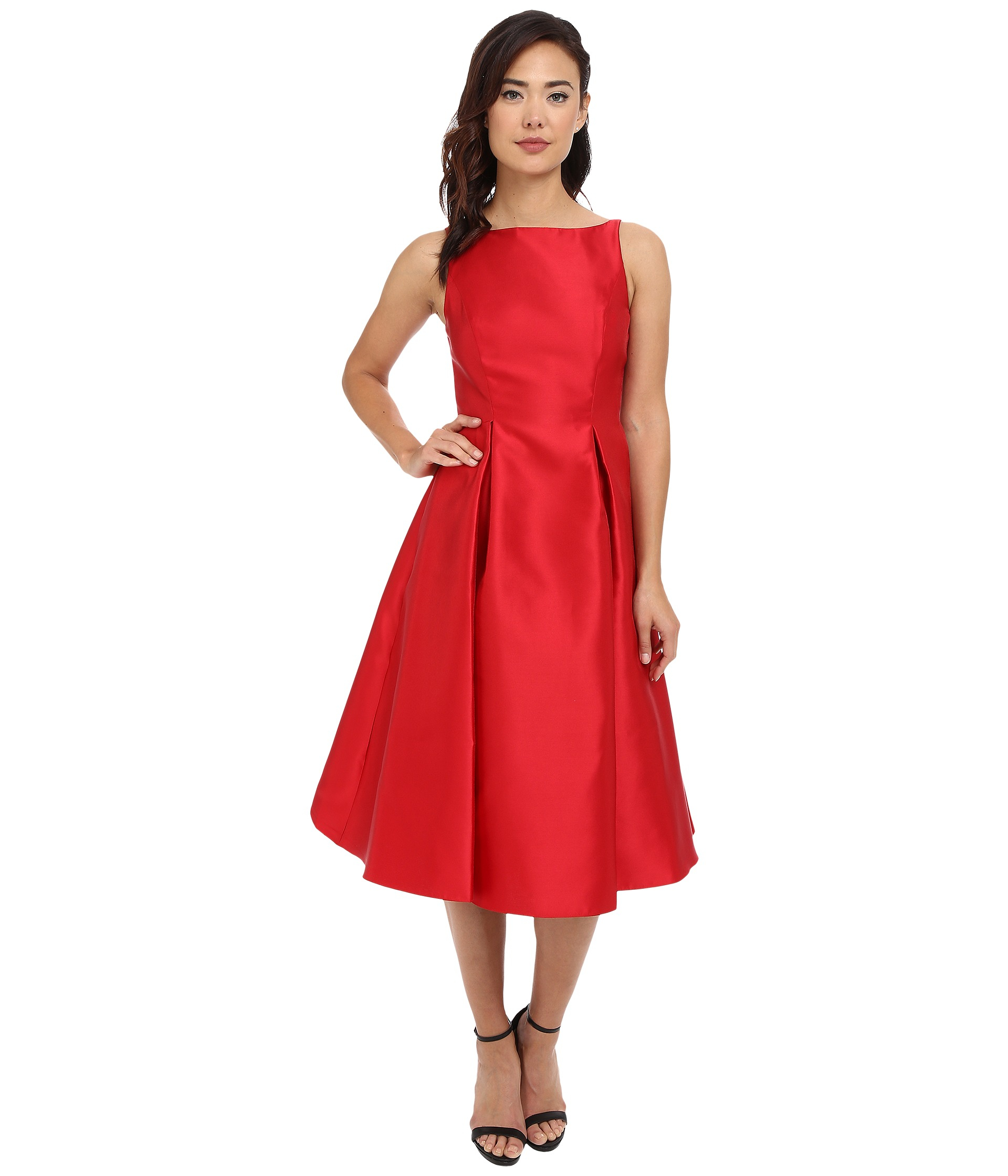 Adrianna Papell Sleeveless Tea Length Dress in Red - Lyst