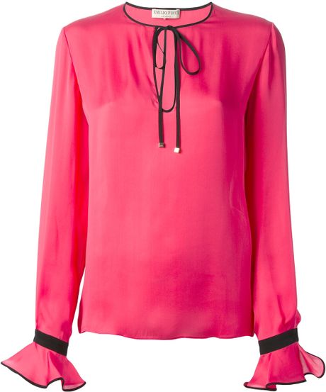 Emilio Pucci Pussy Bow Blouse in Pink (pink & purple)