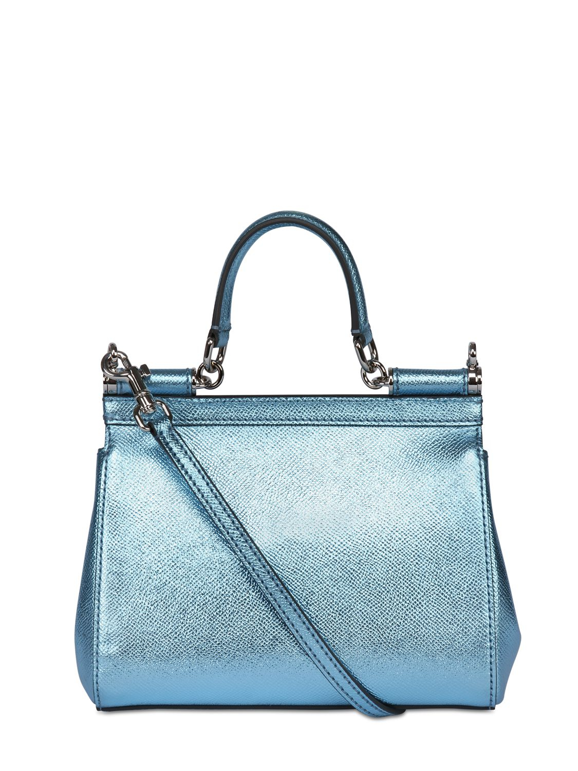 Lyst - Dolce & Gabbana Small Sicily Lamé Dauphine Leather Bag in Blue