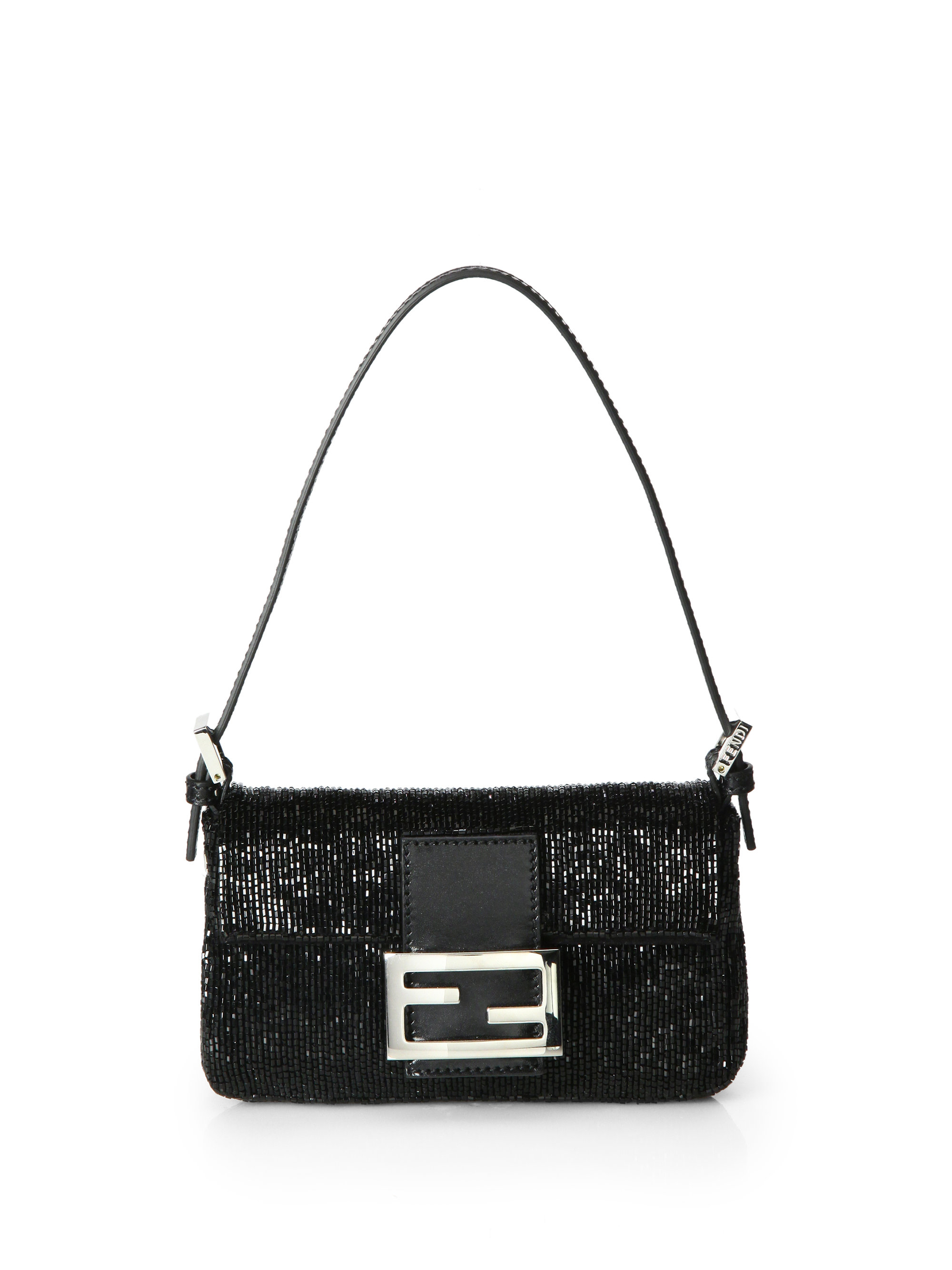 Fendi Beaded Mini Baguette Shoulder Bag in Black | Lyst