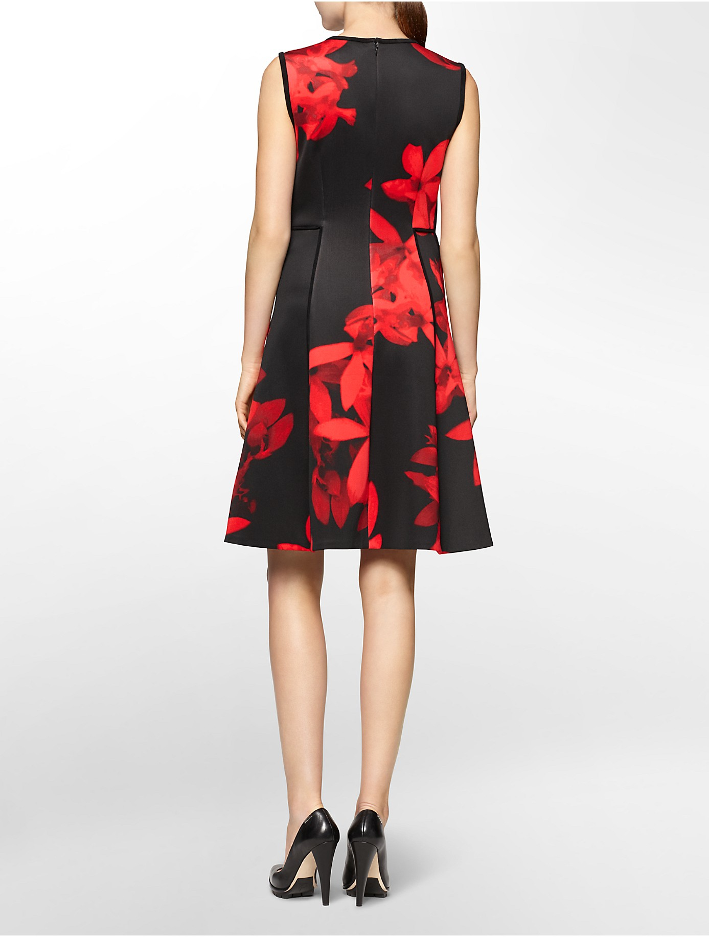 Calvin Klein White Label Exploded Floral Print Sleeveless Fit + Flare Dress  in Black | Lyst