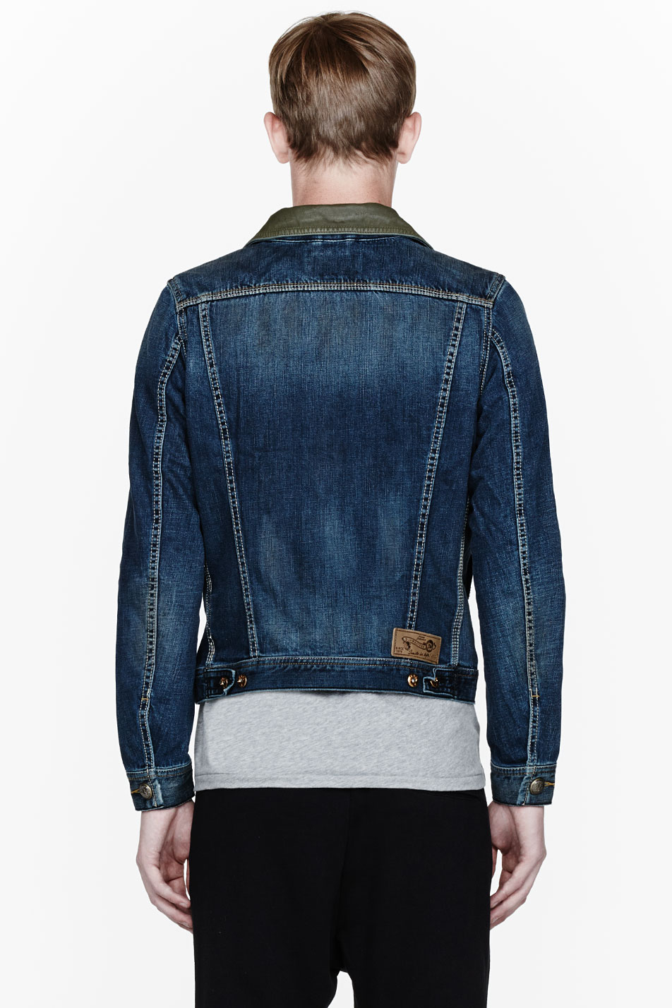 Diesel Blue Leather-collared Elshar Denim Jacket in Blue for Men | Lyst