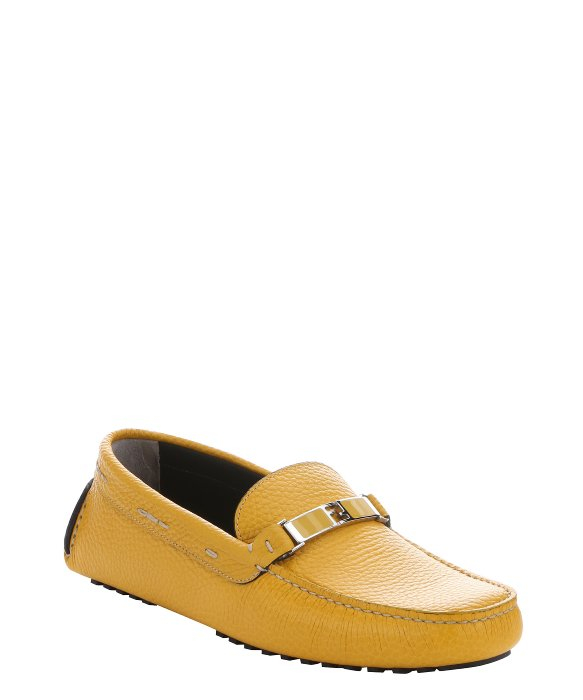 Fendi Yellow Leather Logo Strap Driving Loafers in Yellow for Men | Lyst
