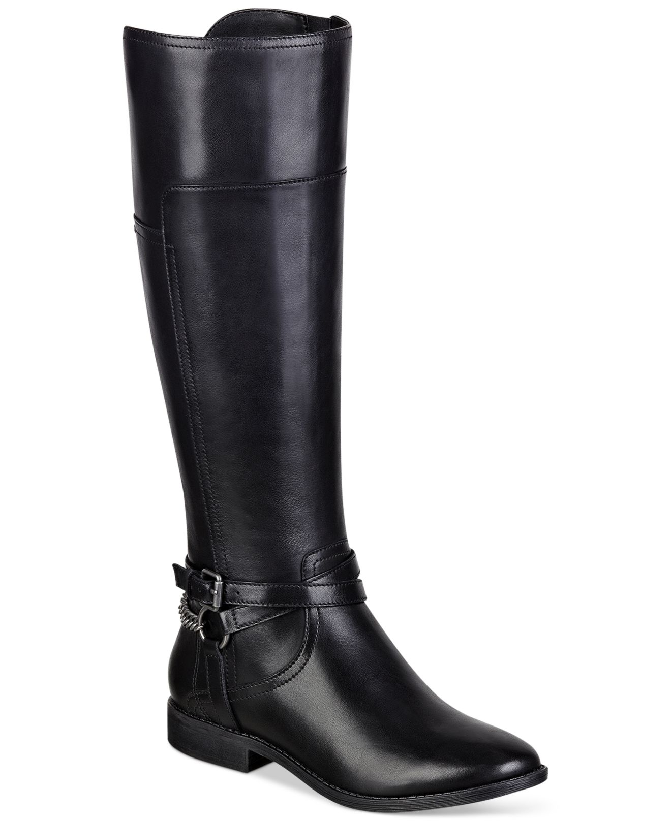 Marc Fisher Leather Alexis Wide Calf Tall Riding Boots in Black Leather ...