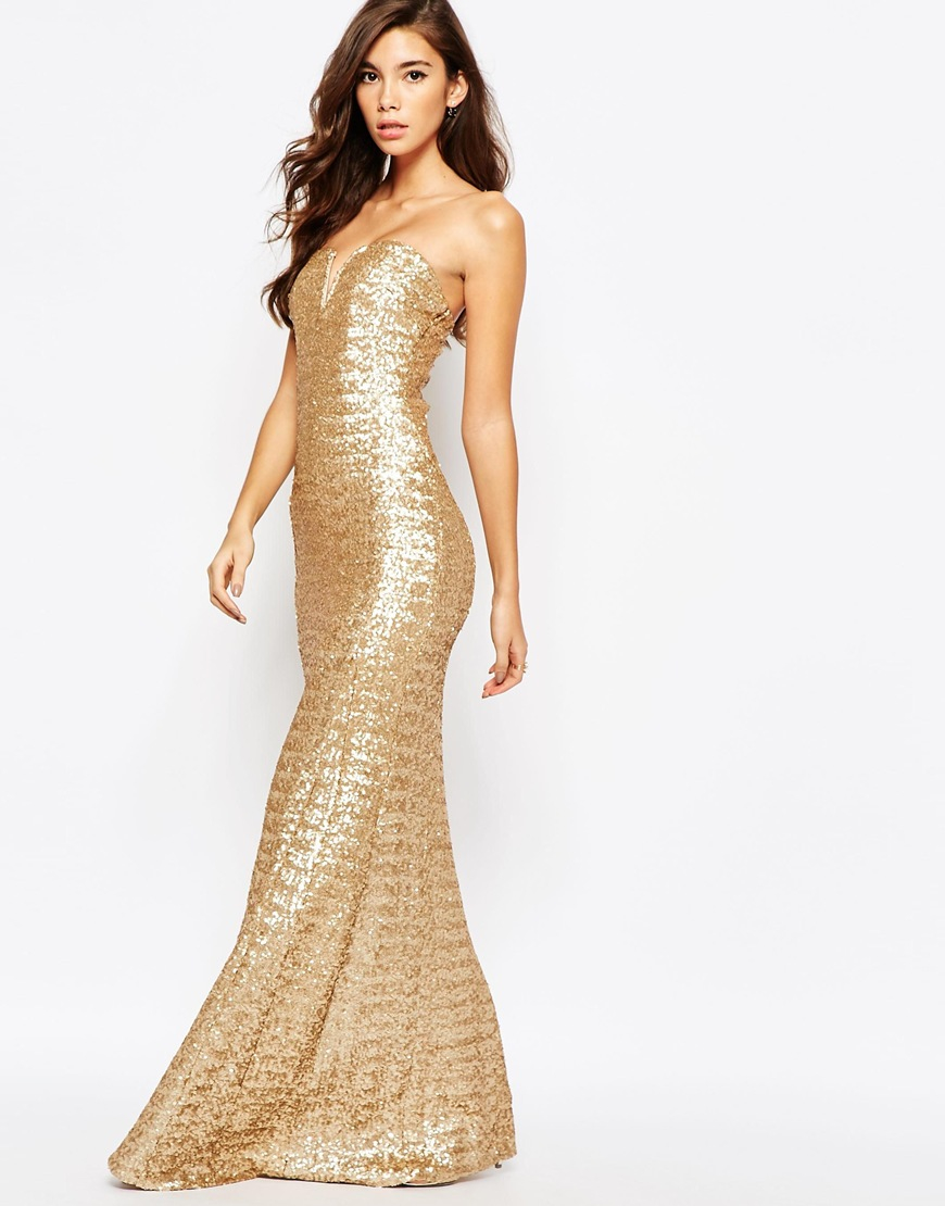 TFNC London Showstopper Sequin Maxi Dress - Gold in Metallic | Lyst