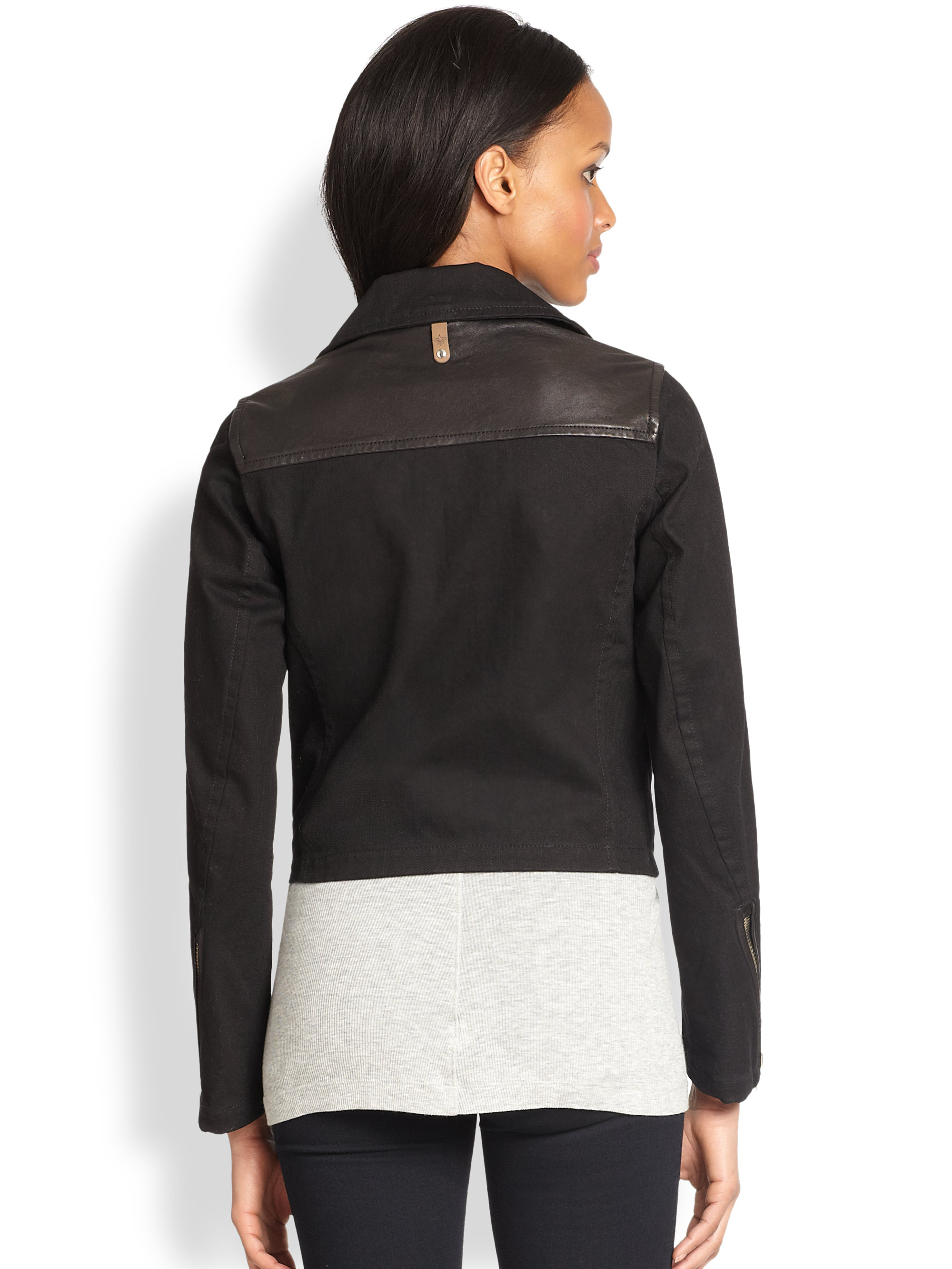 Lyst - Mackage Minella Leather Canvas Biker Jacket in Black