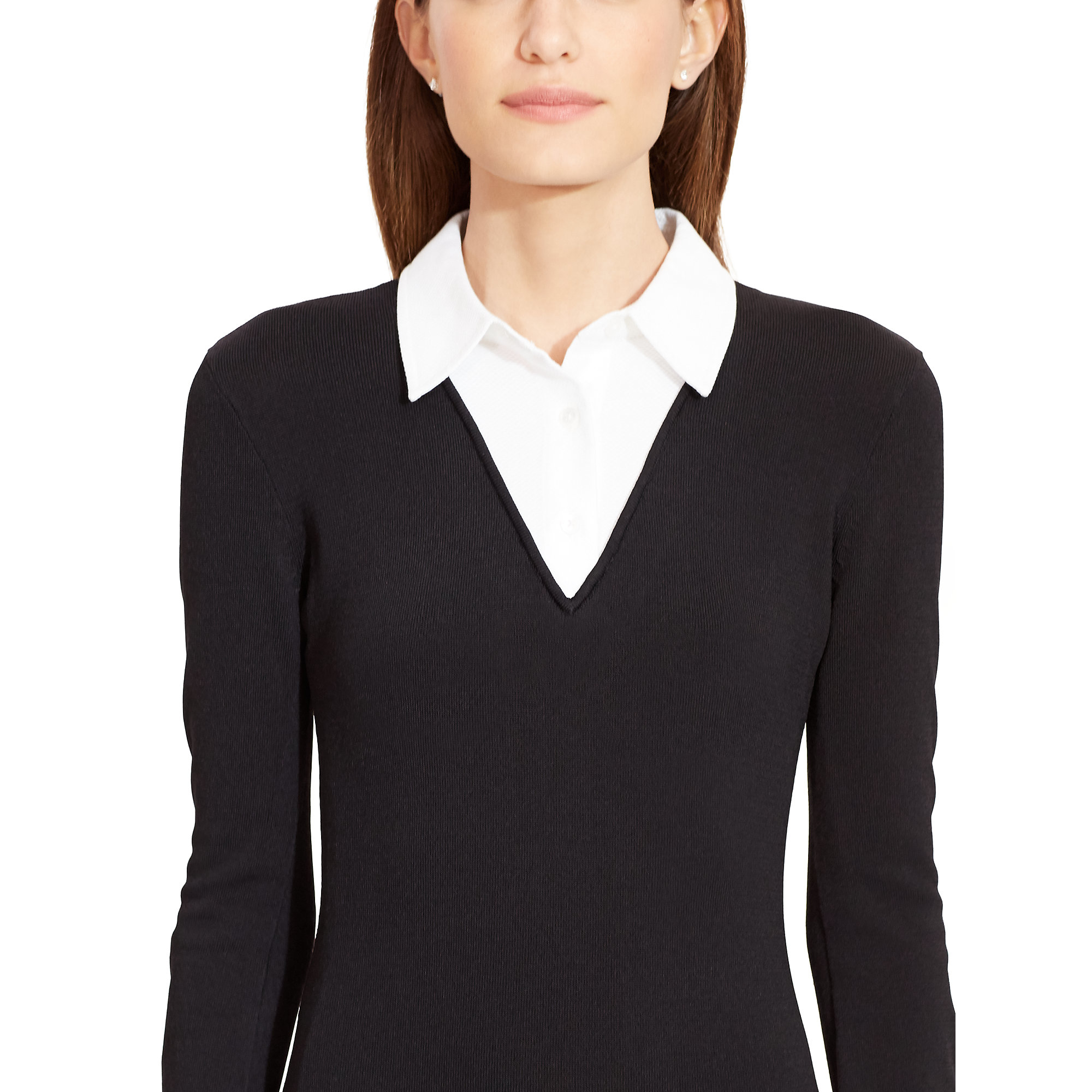 black sweater dress with white collar
