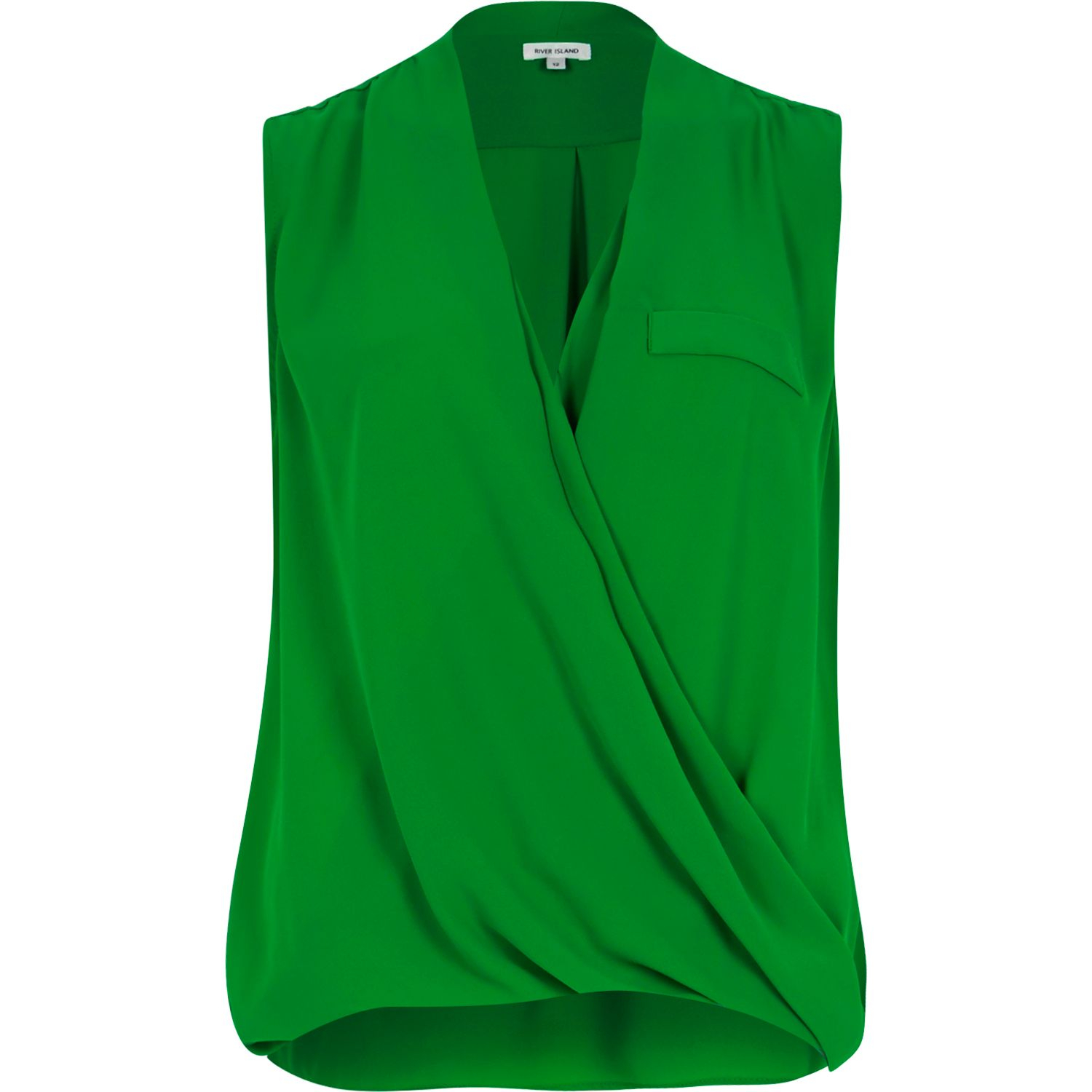 River island Green Wrap Front Sleeveless Blouse in Green | Lyst