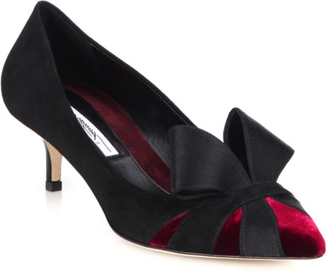 Brian Atwood Minnie Suede & Velvet Bow Pumps in Black | Lyst