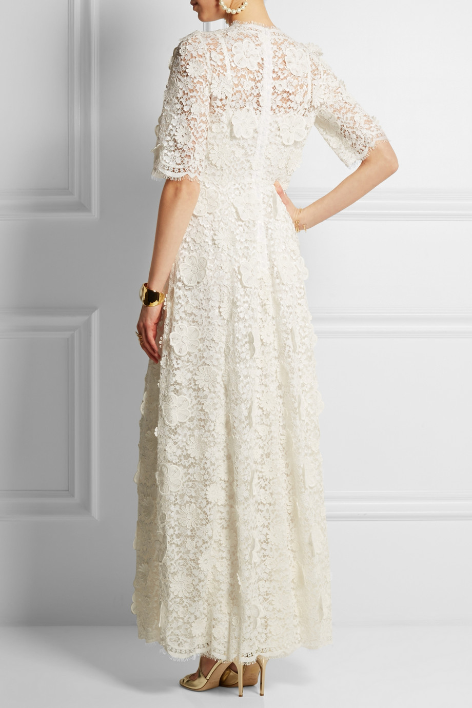Dolce & Gabbana Floralappliquéd Guipure Lace Gown in White Lyst